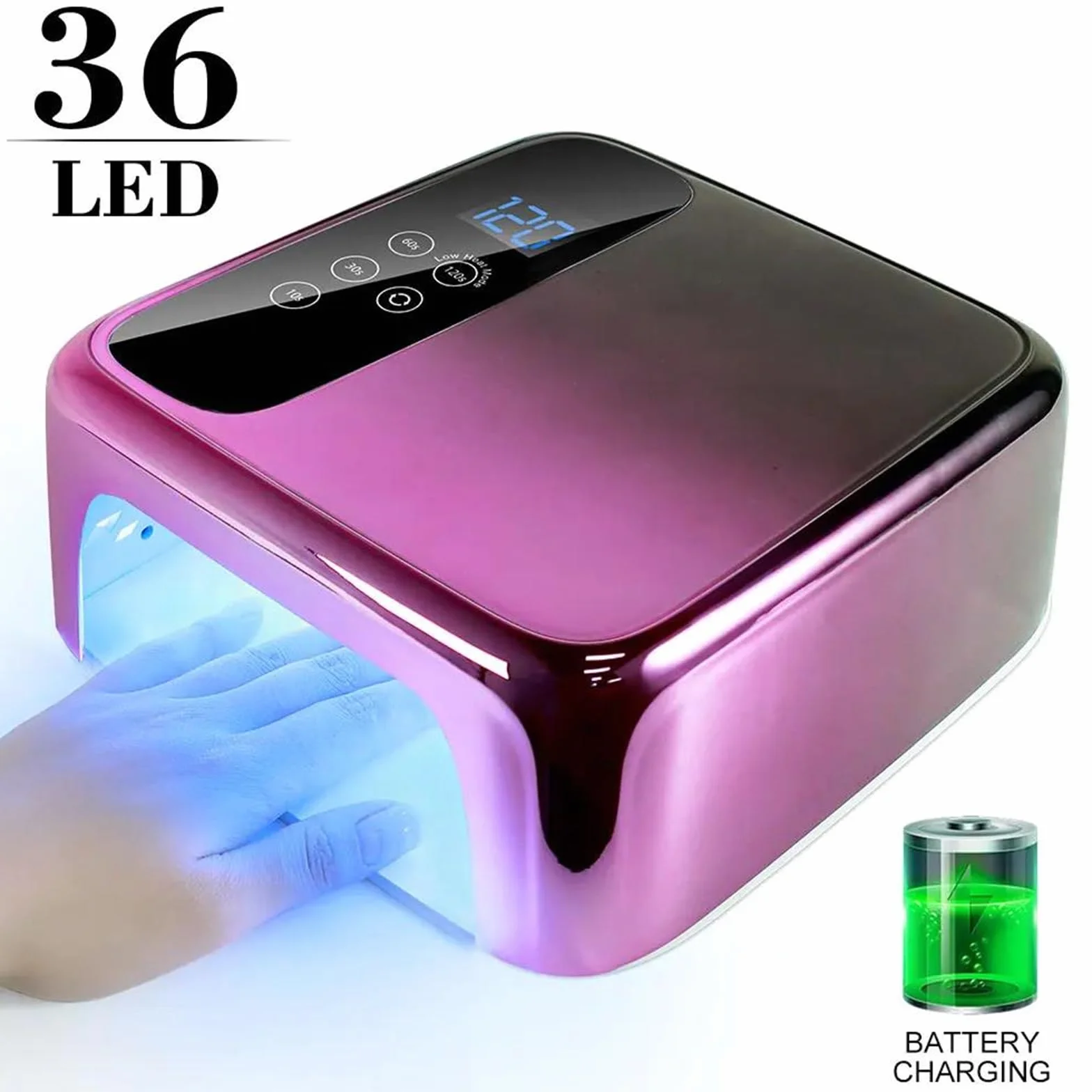C,Secador de uñas Profesional de 36 LED, Recargable, con luz UV LED, Secado rápido para Todo Tipo de esmaltes en Gel. Ideal para Salones de Belleza.