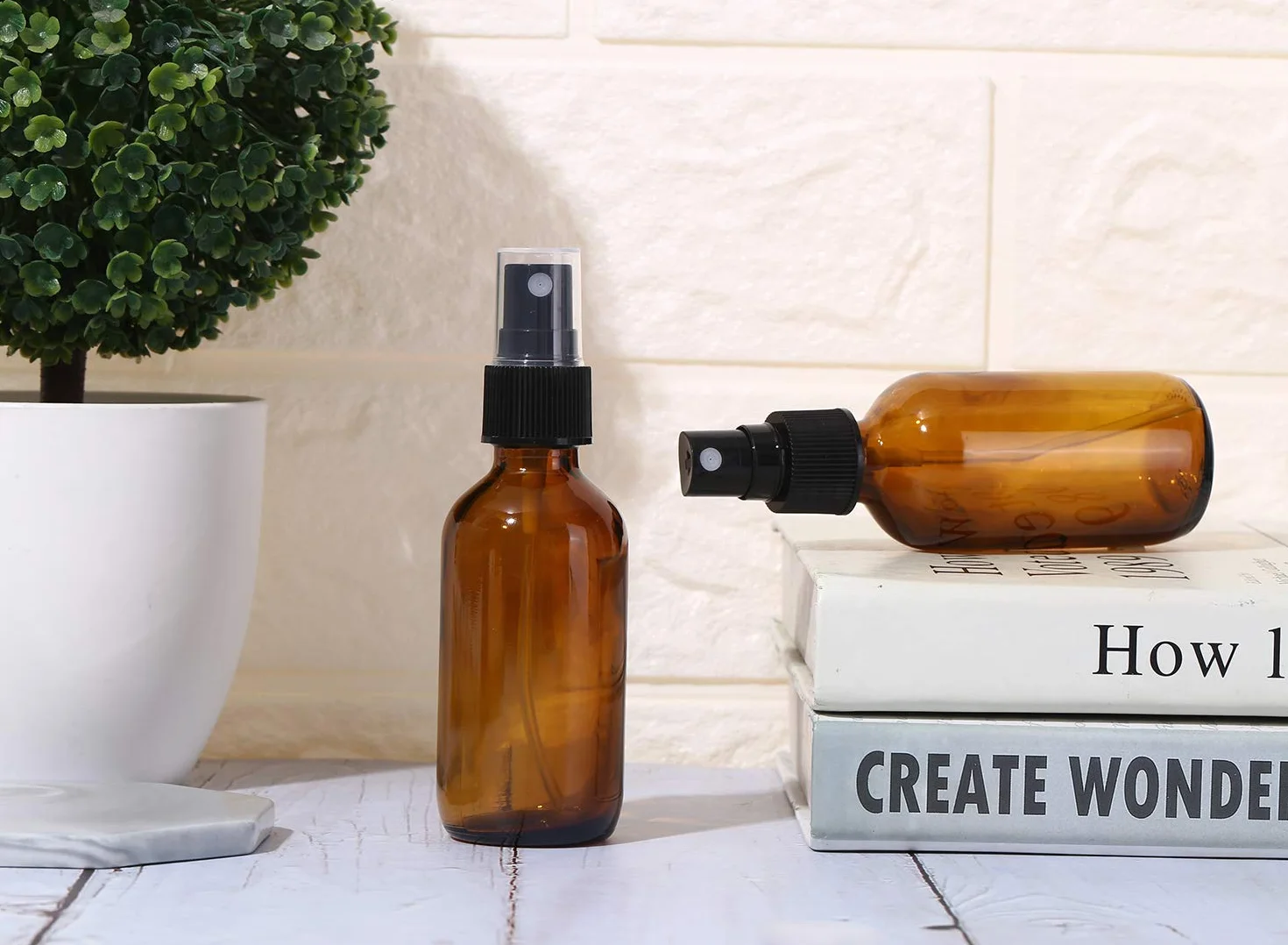 Botellas de spray de vidrio ámbar 60 ml para aceites esenciales, niebla fina recargables