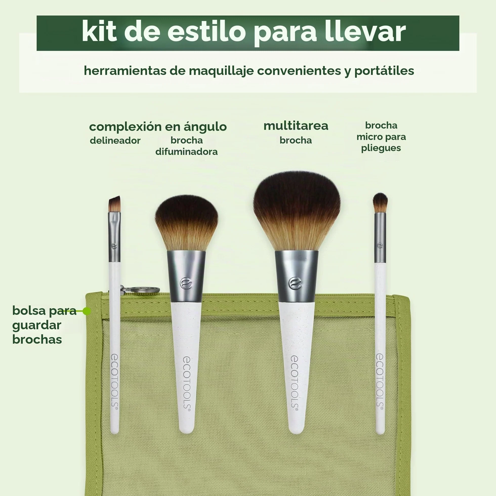 ECOTOOLS On-the-go style kit set de 4 brochas de Plástico neceser 21 g blanco