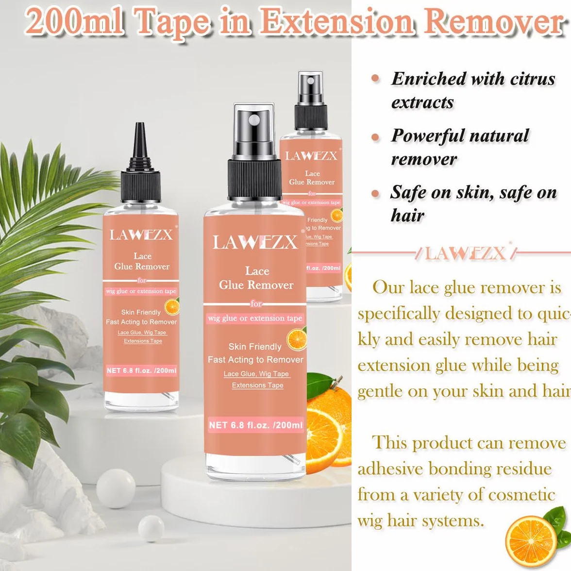 Disolvente Capilar 200ml con Aroma Cítrico, Removedor de Pegamento para Encaje y Extensiones