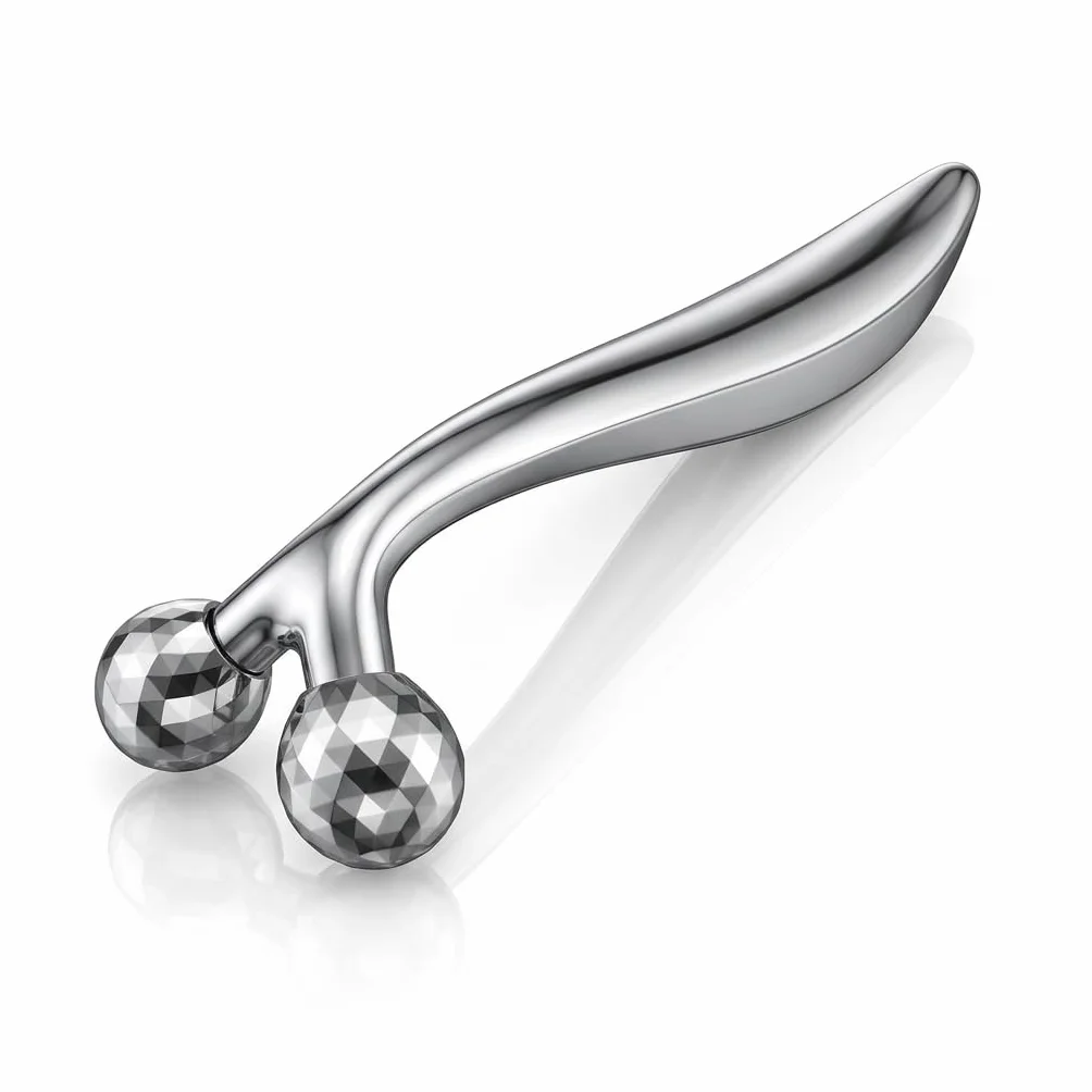 Masajeador facial manual 3D para contorno de mandíbula y reducción de papada, rodillos plateados, 13 cm