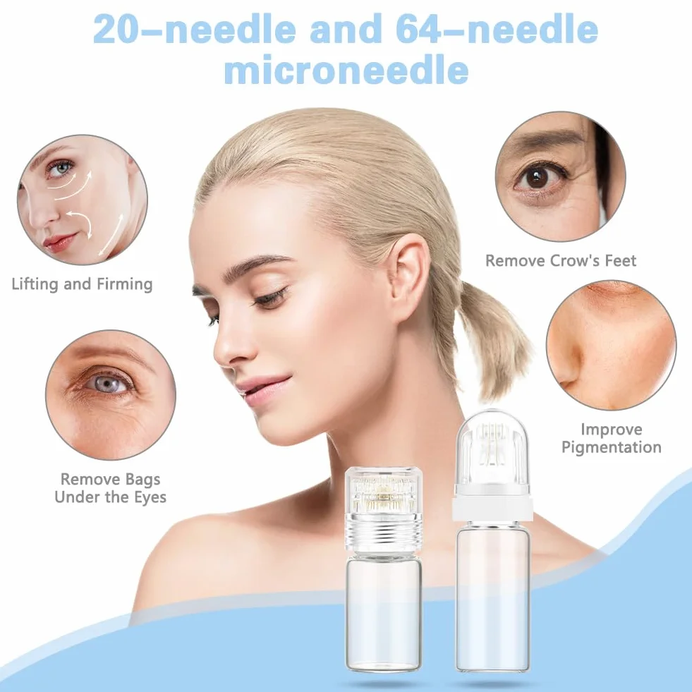 Microneedling Stamp 0.25 mm Titanium Needles, Dermaroller Facial, Titanium Beard Roller, 20 Pin with Refillable Serum Bottle