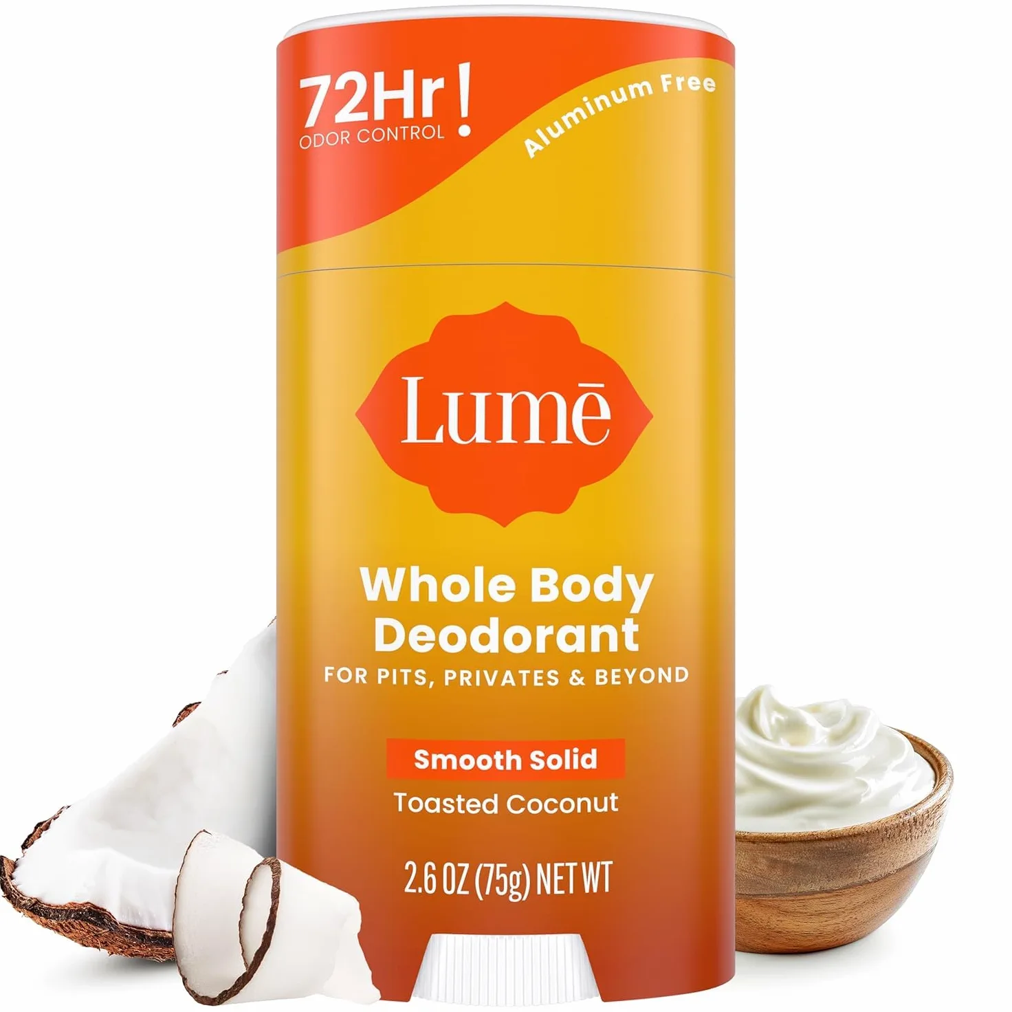 Desodorante en barra sin aluminio para pieles sensibles, desodorante de cuerpo entero con protección duradera contra olores, desodorante natural en barra sin soda, vegano, aroma a coco, 75 g