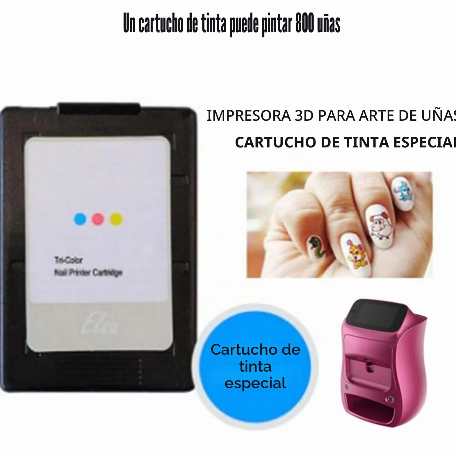 Impresora Inteligente para Uñas: Completa Cualquier Diseño En 25 Segundos, MáQuina Digital AutomáTica para Arte De UñAs A Color, para El Hogar O Salón De Uñas InkCartridge