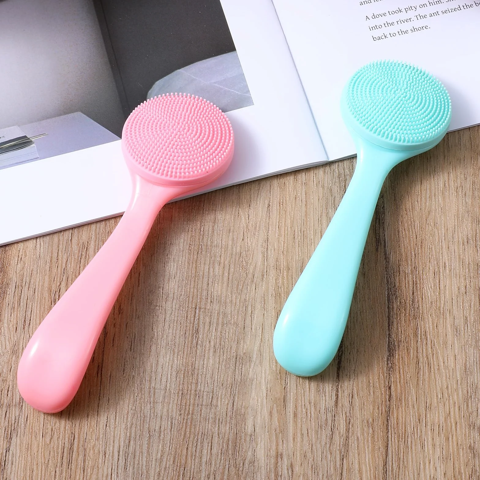 Oruola 2 cepillos de limpieza facial, cepillo de silicona impermeable exfoliante para poros