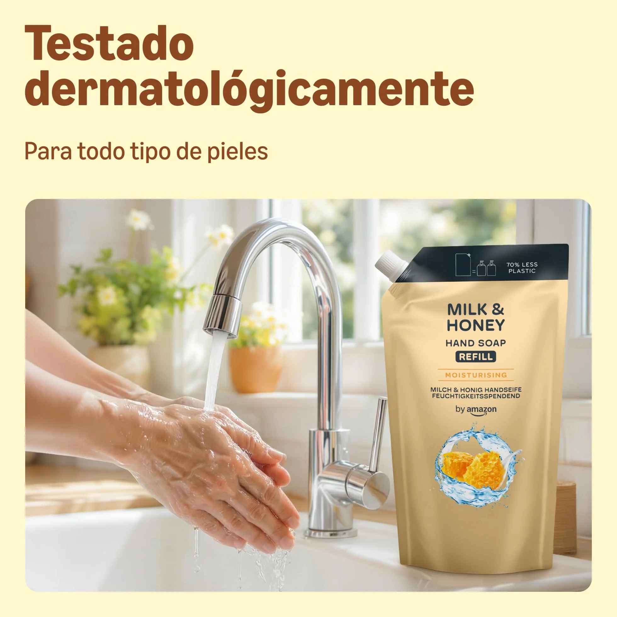 Amazon Recambio de jabón de manos de miel y leche, 2 x 1000 ml