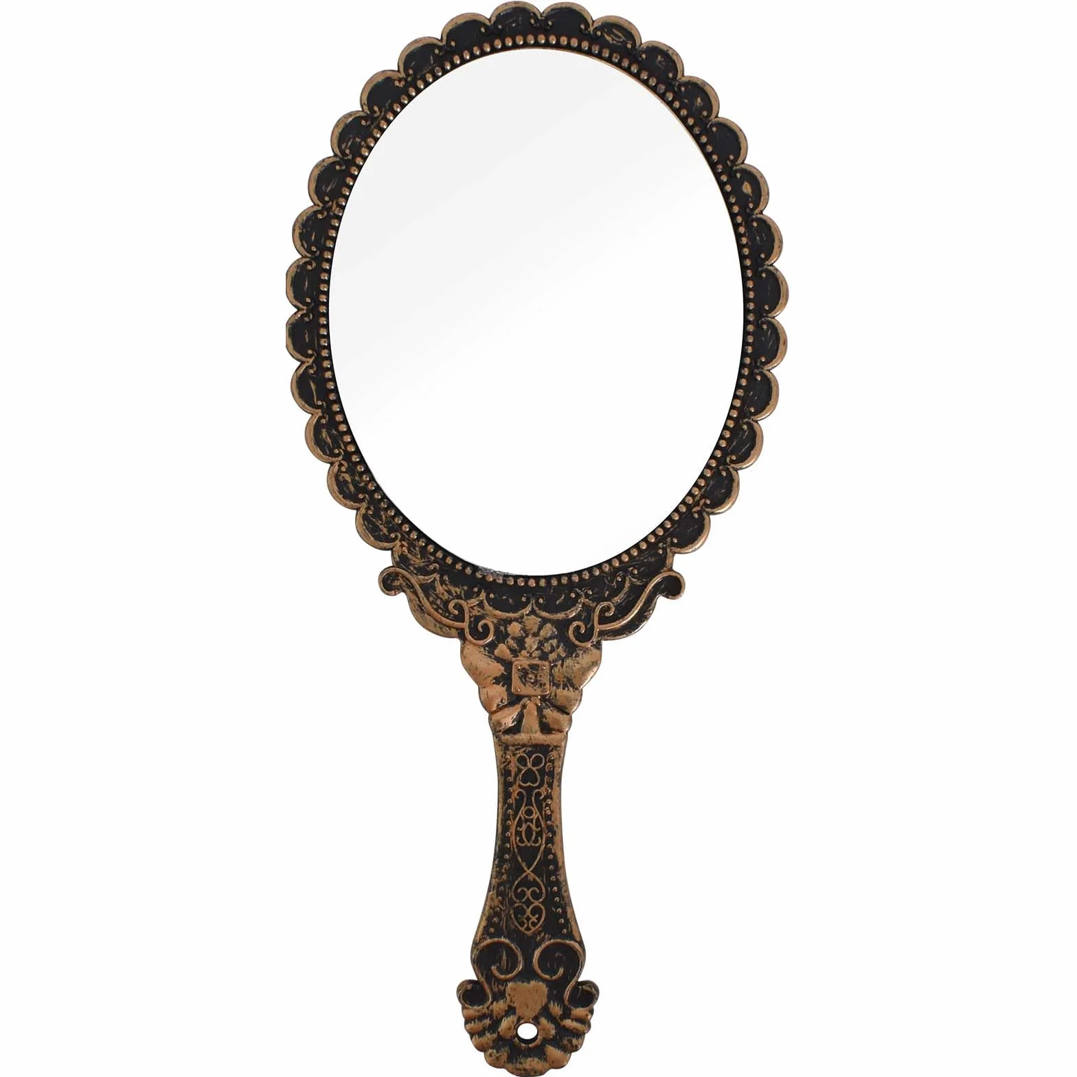 Antiguo Espejo de Mano Vintage Ovalado Bronce Floral en Relieve para Peluquería Maquillaje