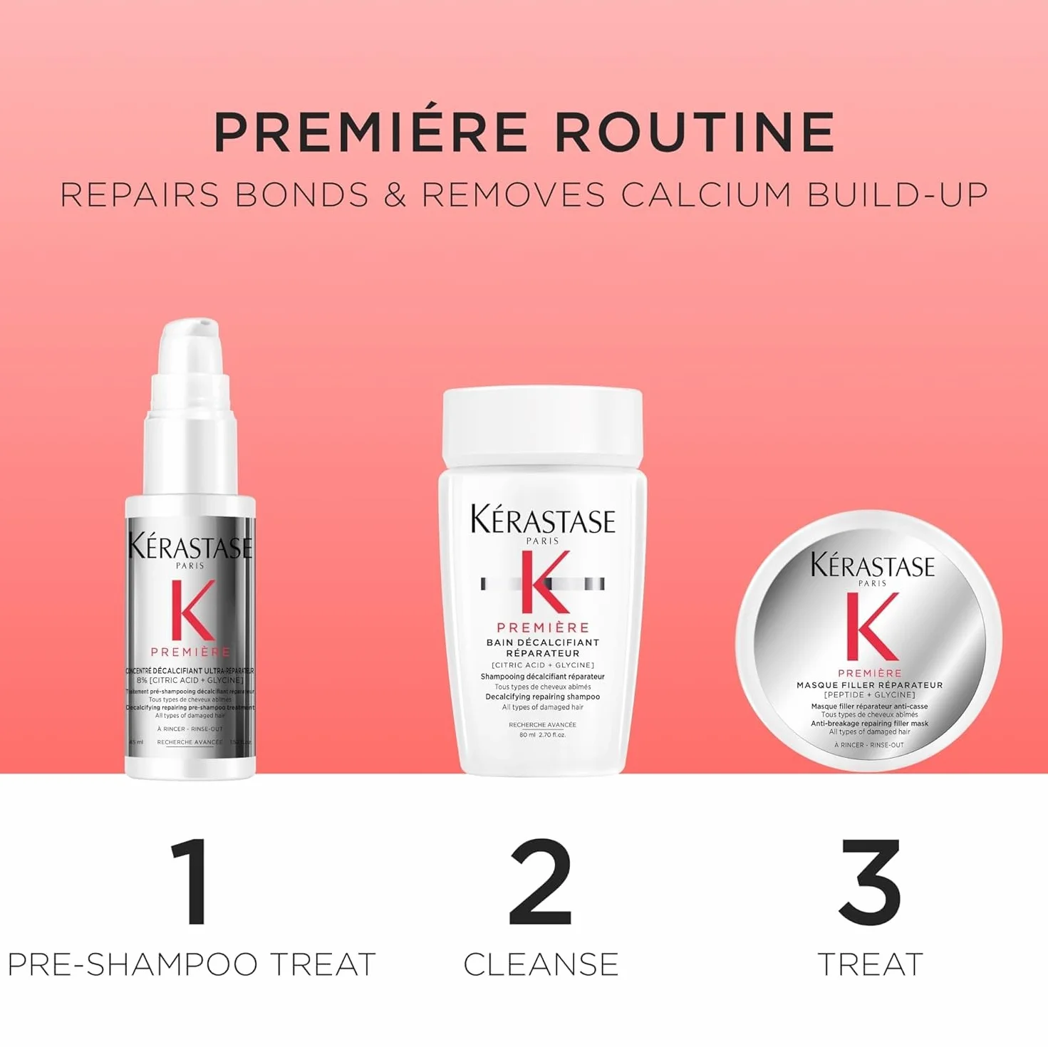 Kérastase Première rutina cuidado cabello dañado pre-champú champú mascarilla Concentré Décalcifiant Ultra-Réparateur Bain Décalcifiant Rénovateur Masque Filler Réparateur