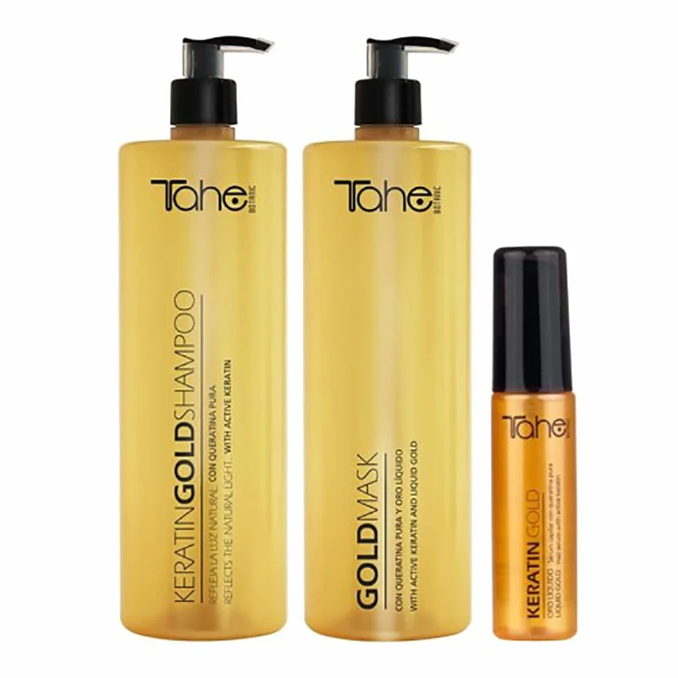 Tahe Pack Botanic Gold XXL Champú 1000 ml Mascarilla 1000 ml Sérum Keratin Gold 30 ml