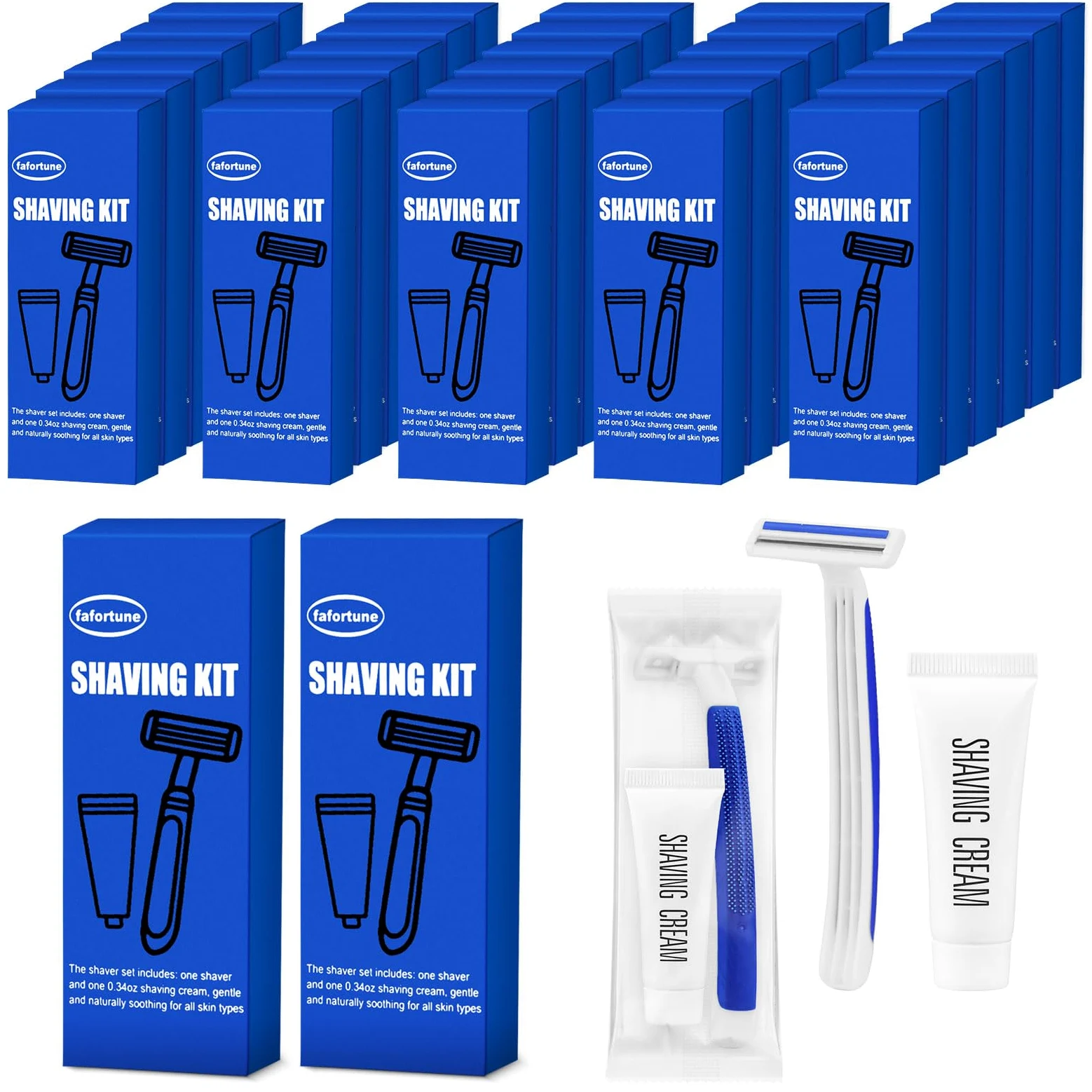 Kit de afeitado a granel de doble hoja con tapa protectora, maquinillas de afeitar desechables en crema de afeitar a granel para hotel, Airbnb, sin hogar, refugio, camping y viajes (30)