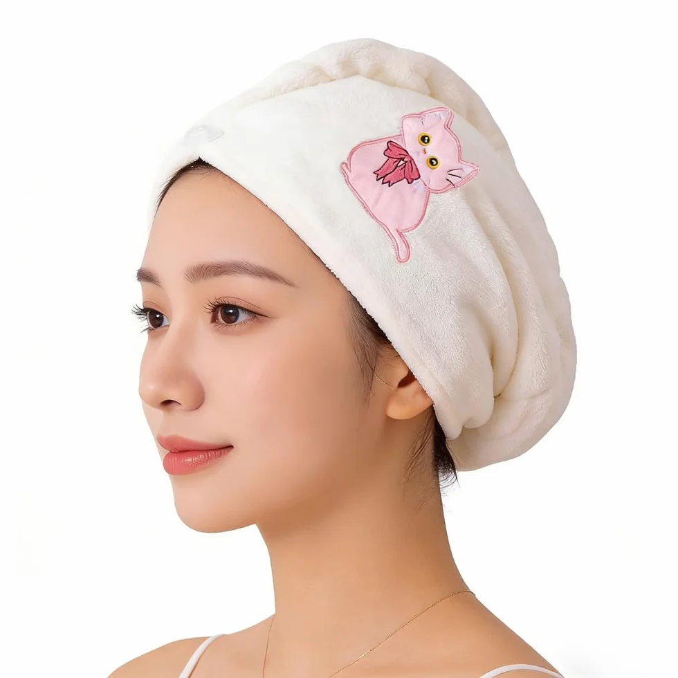 Toallas de Microfibra Turbante para Secar el Pelo, Morbido y Absorbente, Blanco