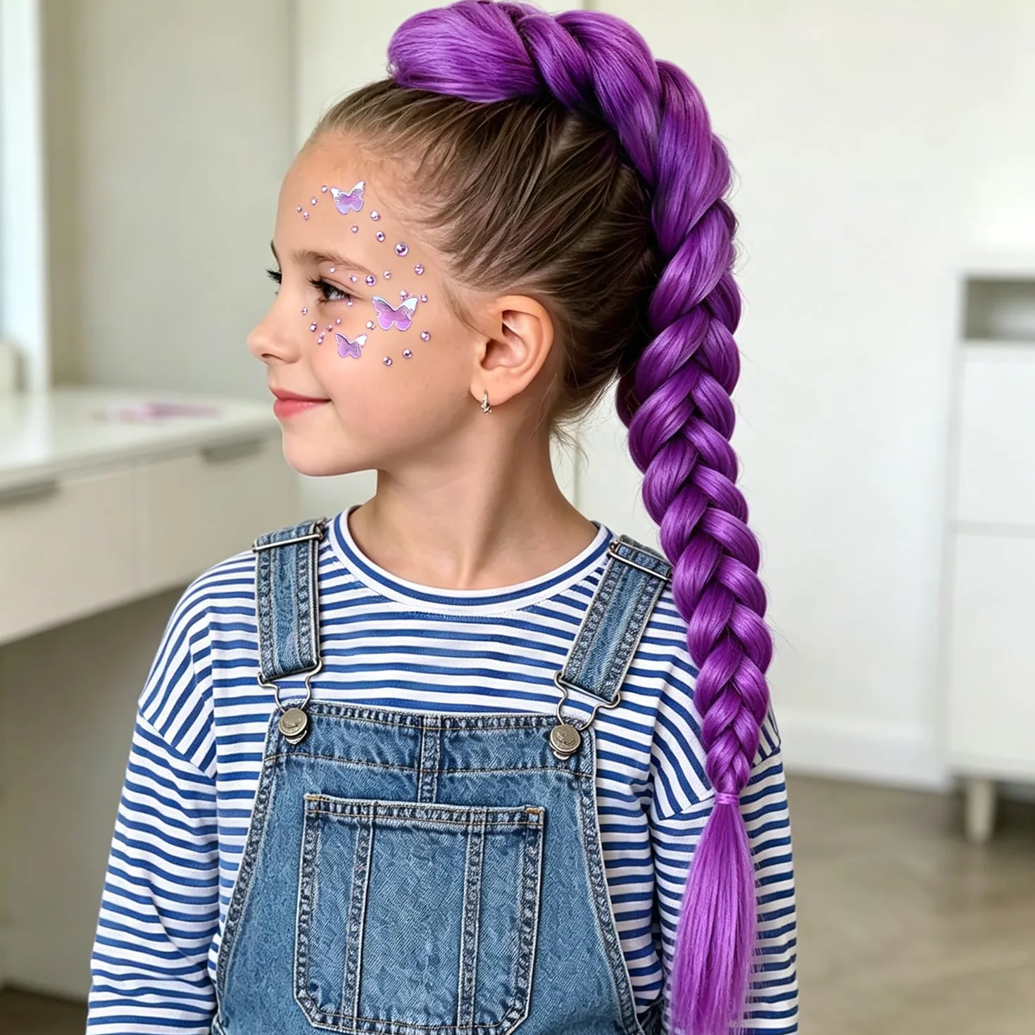 Trenzado Extensiones de Cola de Caballo 26 Pulgadas Fibra Sintética Purpura para Cosplay Halloween