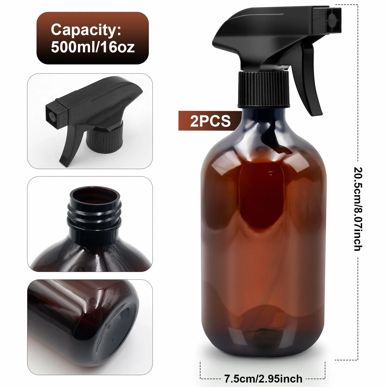 Botellas pulverizadoras vacías 500 ml paquete 2 para plantas puntas ajustables marrón