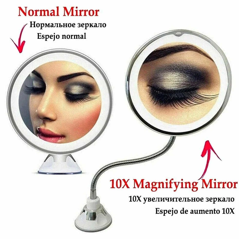 Yctze Espejo de Aumento 10X con Luz LED de Viaje, Cuello de Cisne Giratorio 360°, 14 Luces LED, Ventosa, Blanco