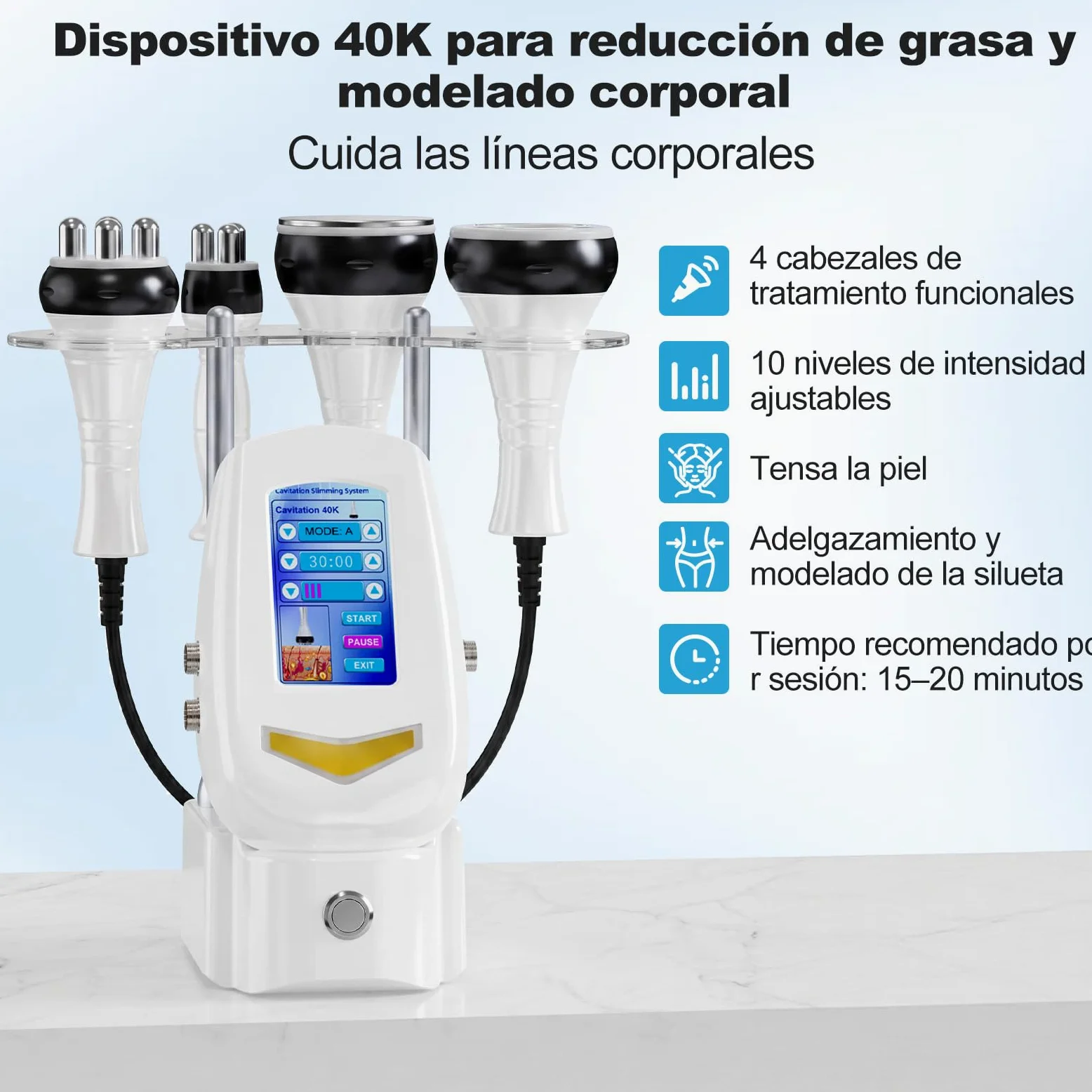 4 en 1 Cavitación 40K Radiofrecuencia Profesional Facial y Corporal | Tratamiento anticelulítico profesional, reafirma la piel y define la silueta, ideal para cuidado facial y corporal en casa