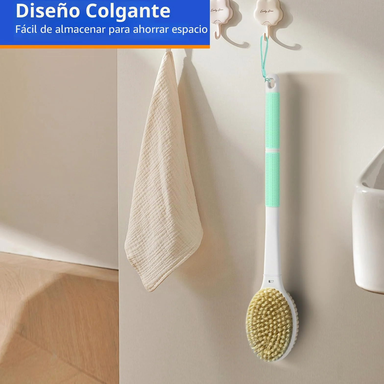 Cepillo Espalda Ducha 44 cm Doble Cara Cerdas Rígidas y Suaves