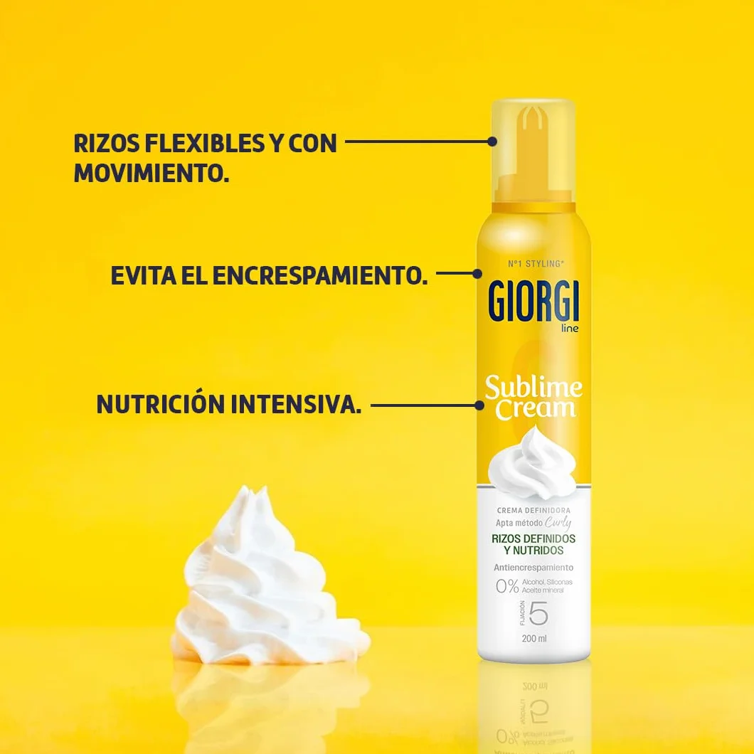 Giorgi Line Sublime Cream, Espuma en Crema para Rizos Definidos, Hidratados y Elásticos sin Encrespamiento, Fijación 200 ml