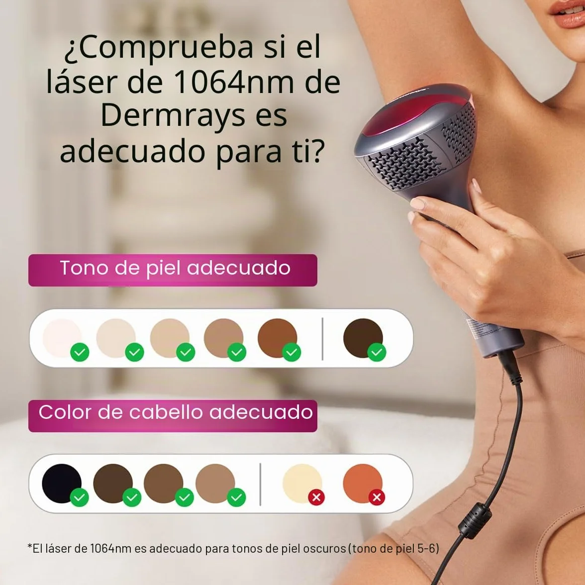 Depilación láser de diodo 1064 nm DermRays para tonos de piel 1-6, refrigeración por hielo, gran angular