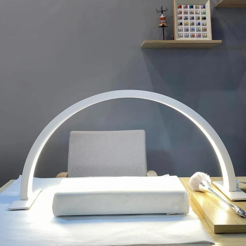 Lámpara De Manicura En Forma De U con Anillo De Arco, Lámpara De Media Luna Led con Atenuación Continua, Lámpara De Pestañas Led De Media Luna De 35 W, Luz De Esteticista Regu, White