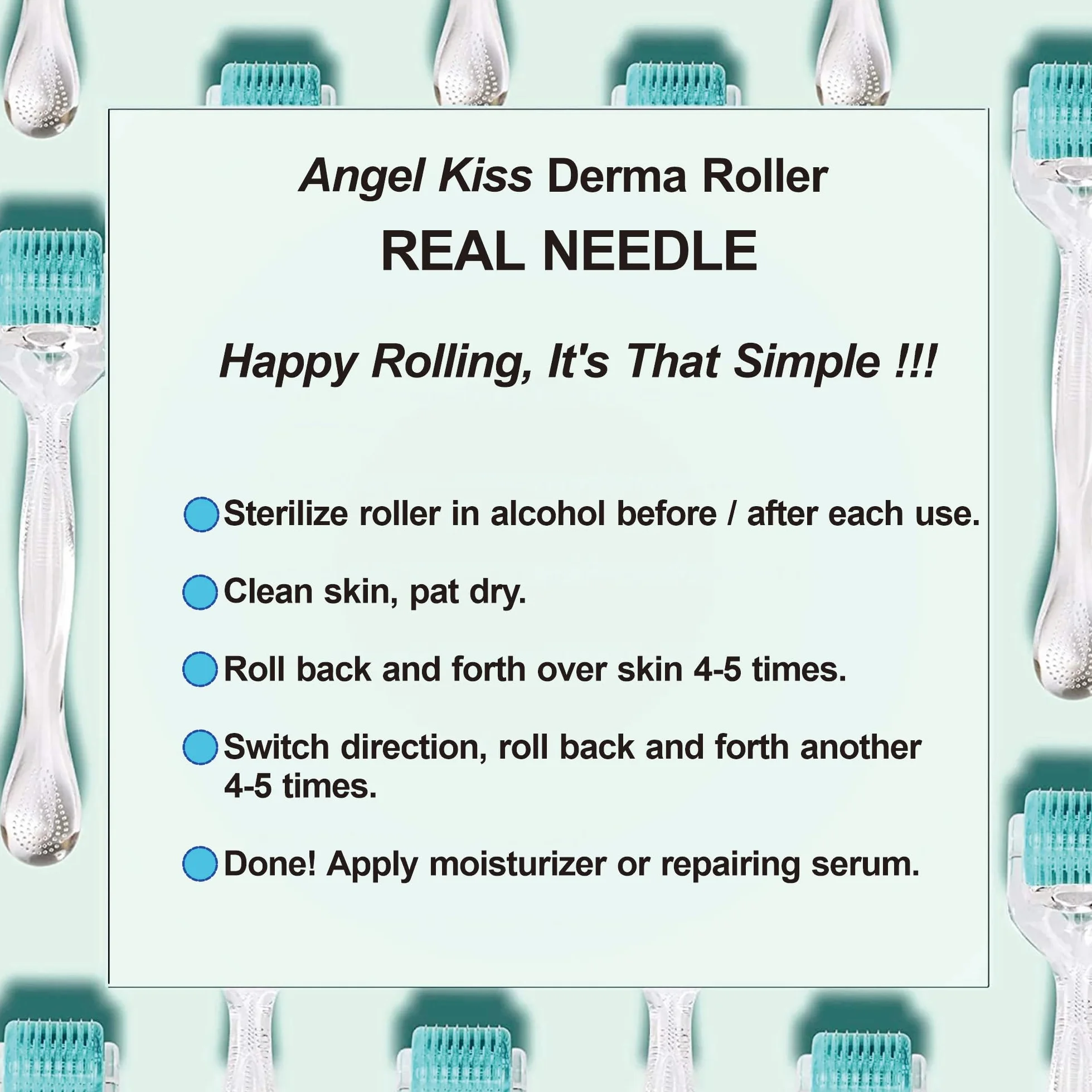 Angel Kiss Derma Roller 0,5mm 192 Agujas Acero Inoxidable Microneedling Rostro Cuerpo Cuero Cabelludo