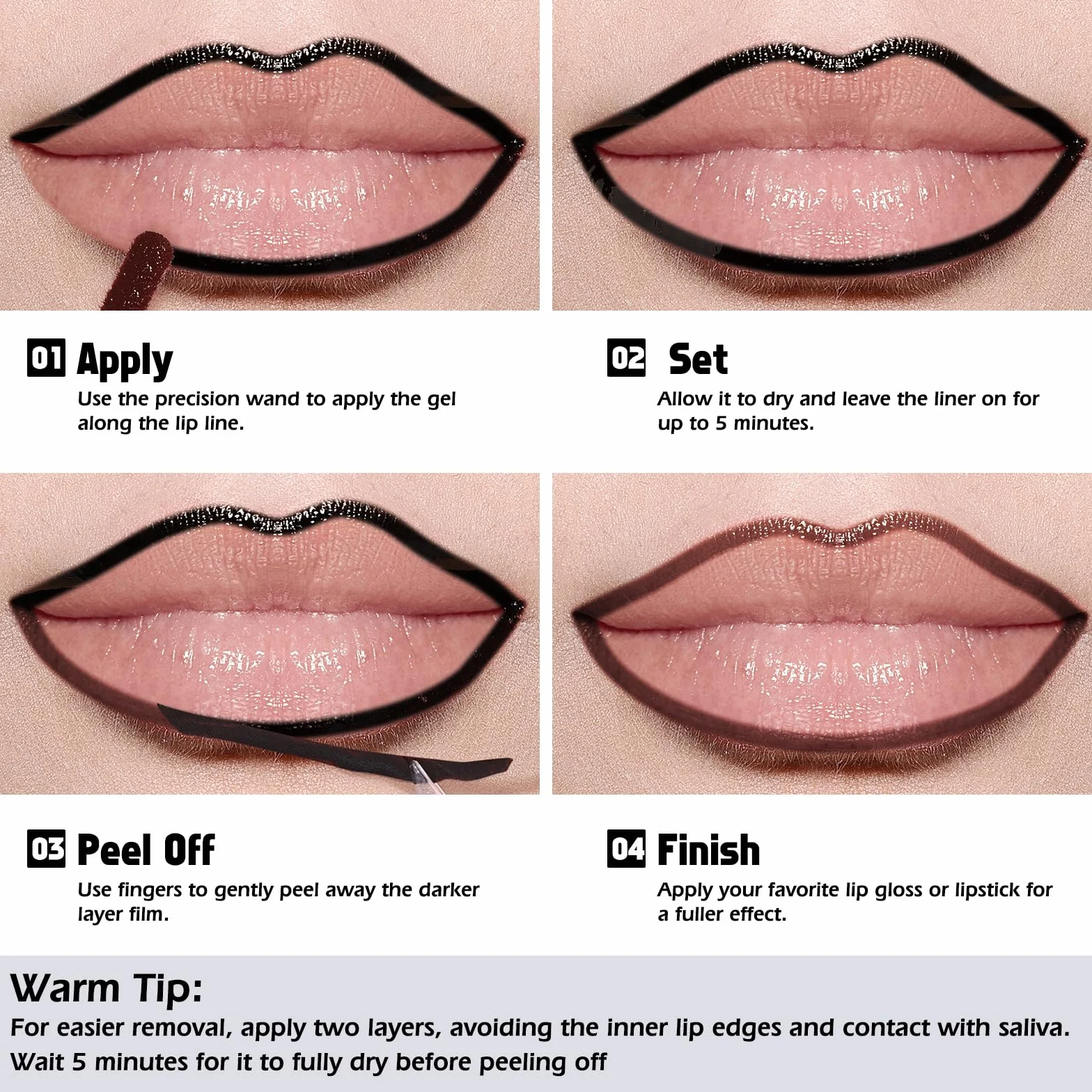 KIMUSE Peel Off Lip Liner Stain, Lápiz de Contorno de Labios Extraíble, Mate, Impermeable, Larga Duración