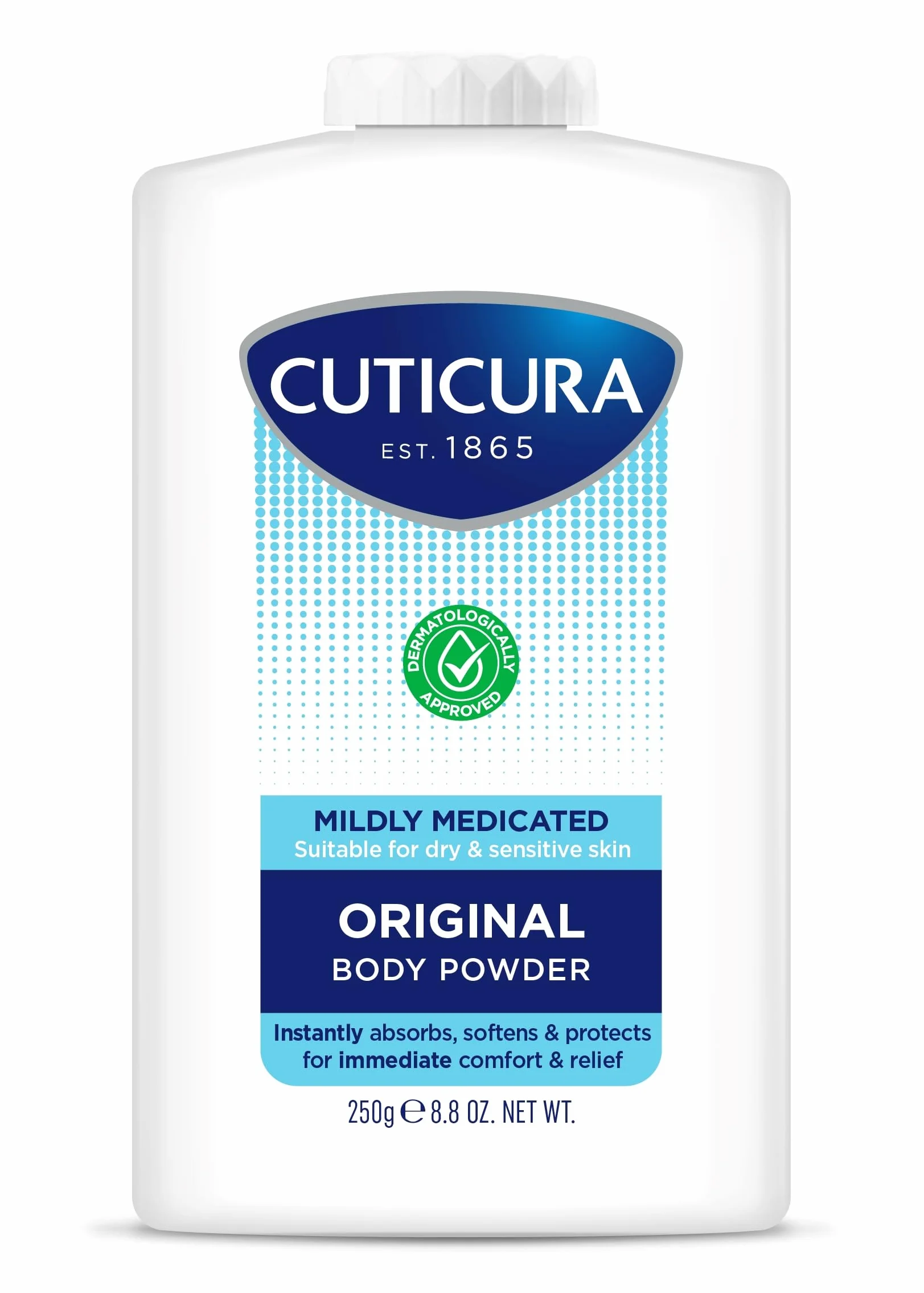 CUTICURA Polvo corporal medicado 250 g higiene personal control sudor prevención rozaduras alivio picazón
