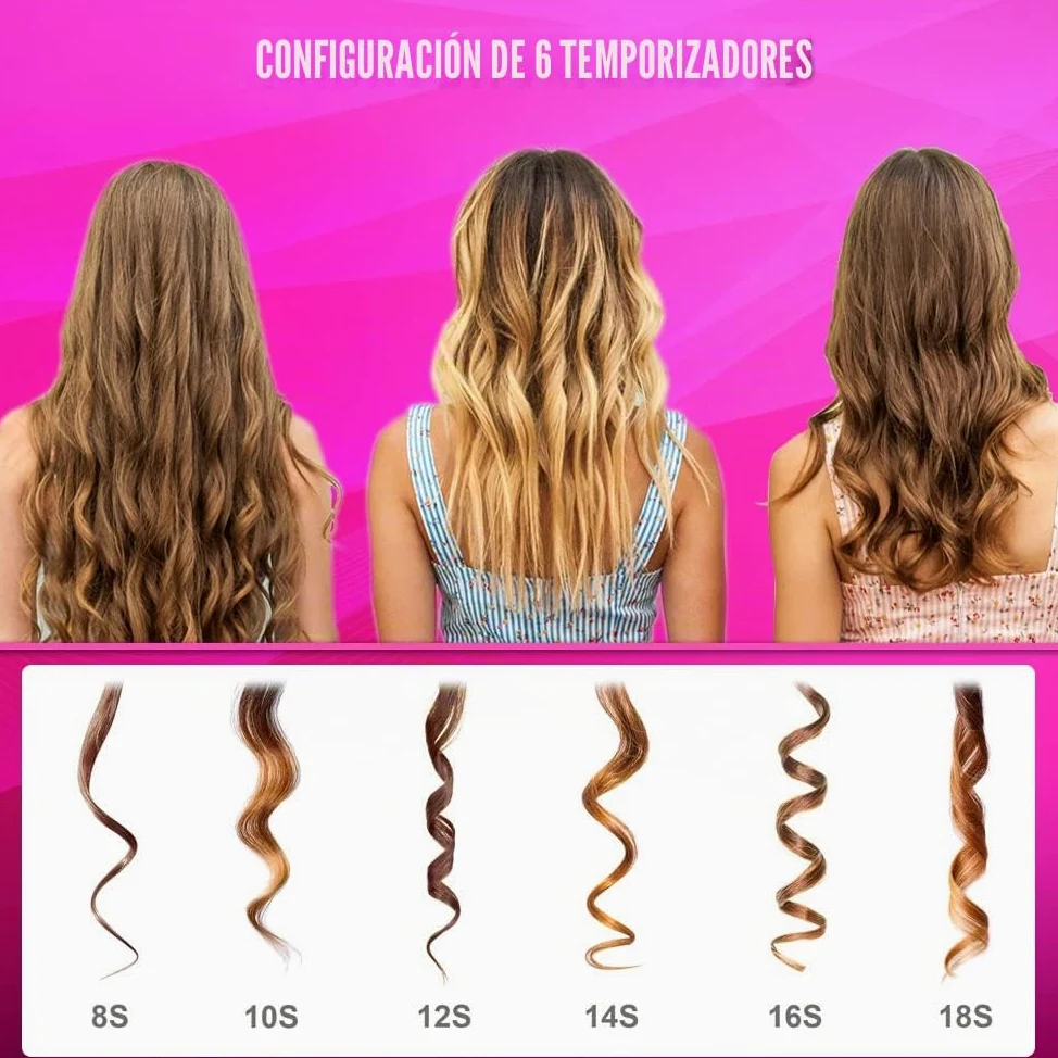 Rizador pelo Automático, Inalámbrico, Ondas, Ondulador Rizos, Portátil Barril de Cerámica de Calentamiento Rápido con Temperatura y Temporizador Ajustables.