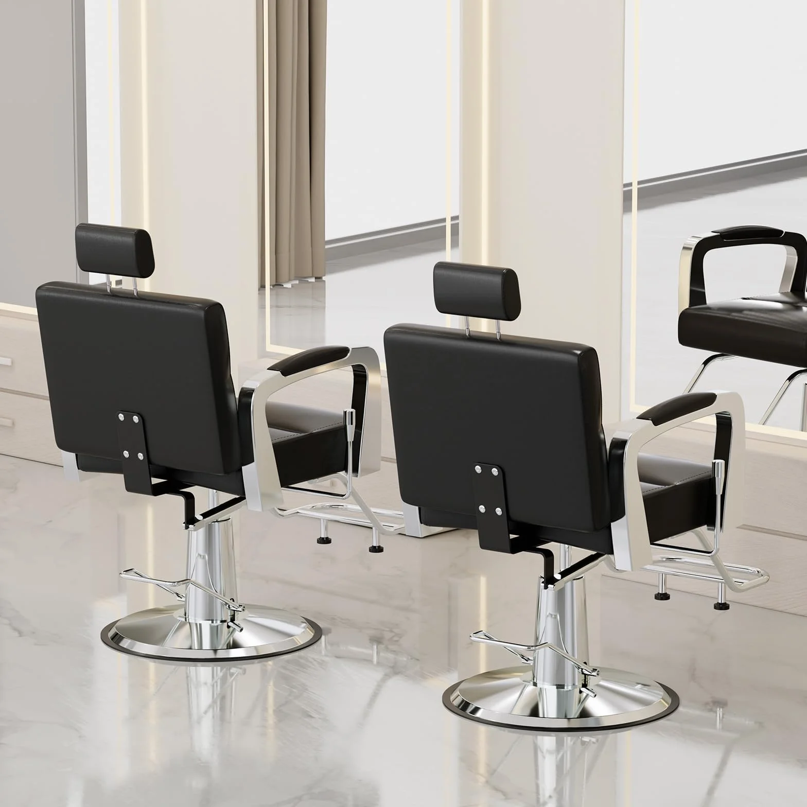 Sillón de Peluquería Hidráulico Reclinable Altura Ajustable 360° 61x52x100-113 cm Negro