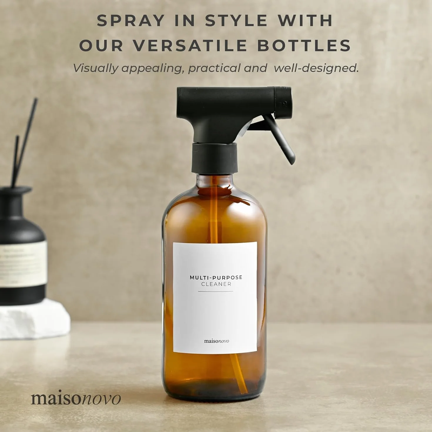 MaisoNovo Botella Spray Pulverizador Agua 500 ml Recargable Ámbar 2 Piezas