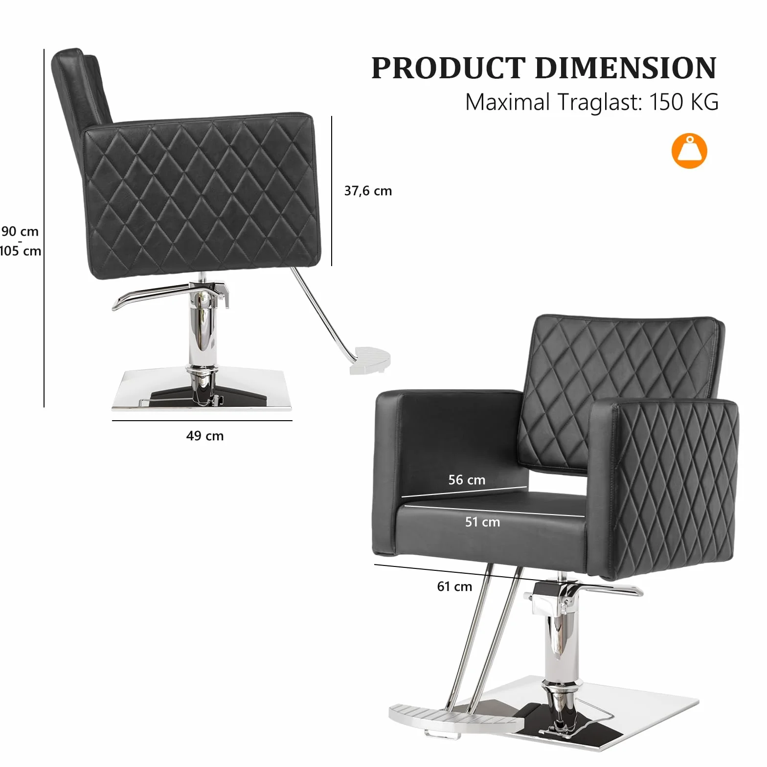 Bonnlo Sillón Peluquería Profesional Giratoria 360° Altura Ajustable 90-105 cm Capacidad 150 kg Negro