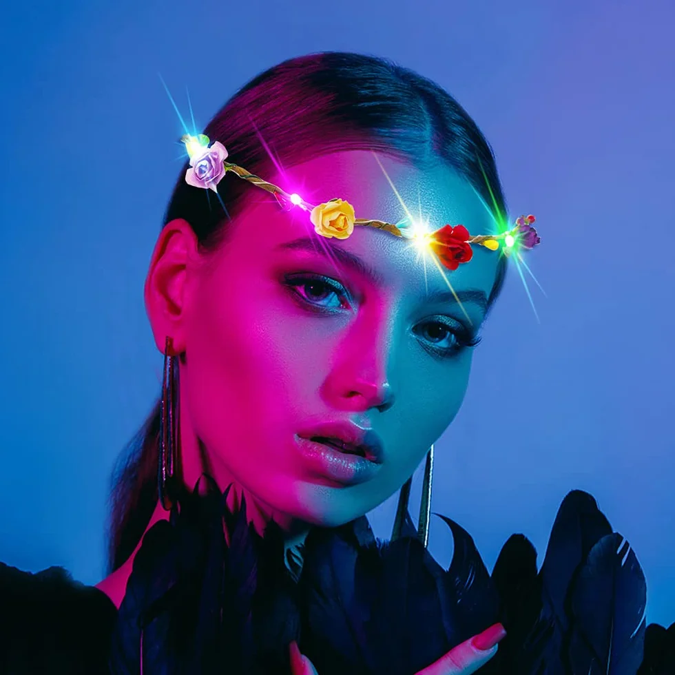 Diademas LED Intermitentes de Flores para Fiesta, Halloween, Navidad, Boda