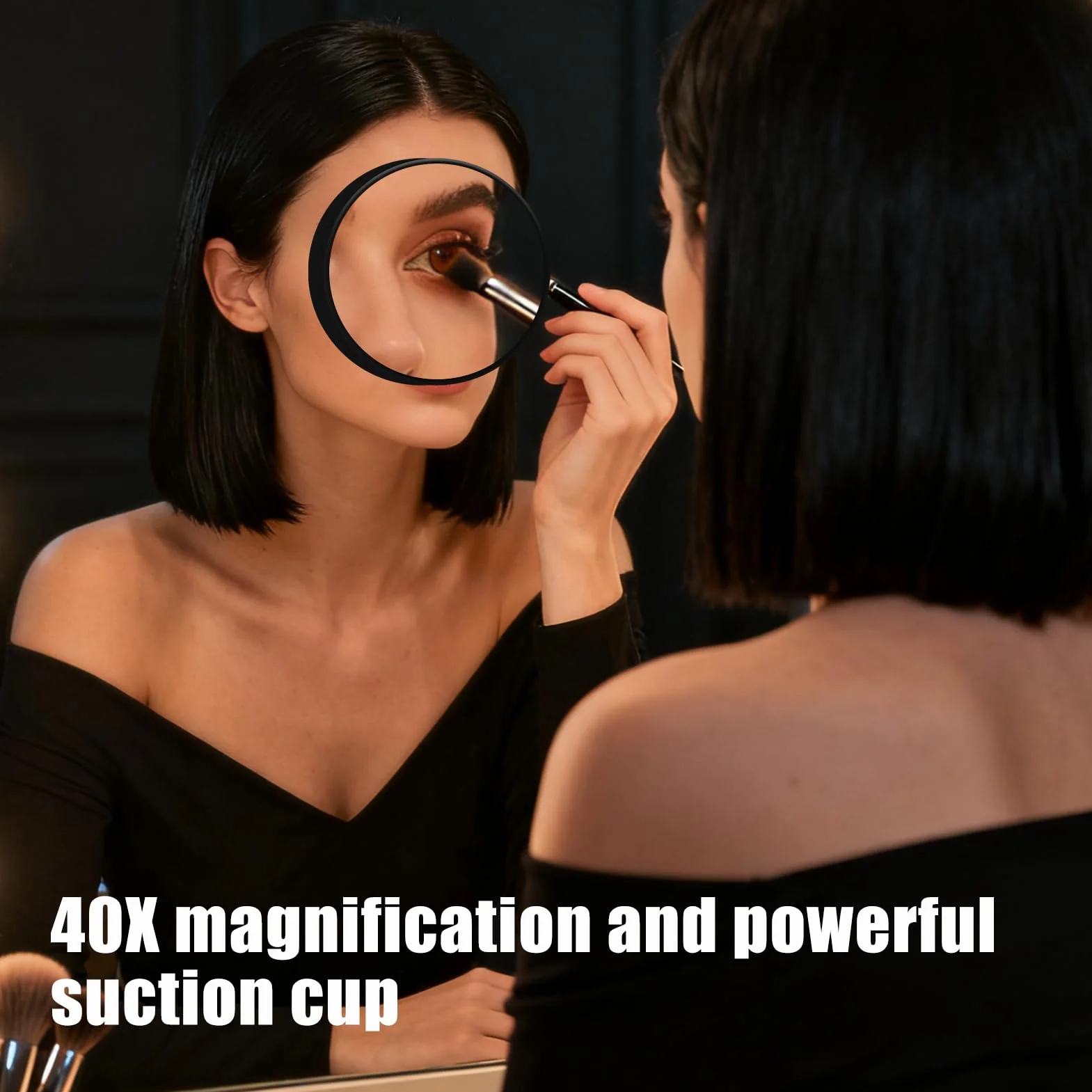 Espejo de Aumento 40X con Ventosa, Espejo de Maquillaje Compacto 3.5 Pulgadas, Pinzas de Acero Inoxidable