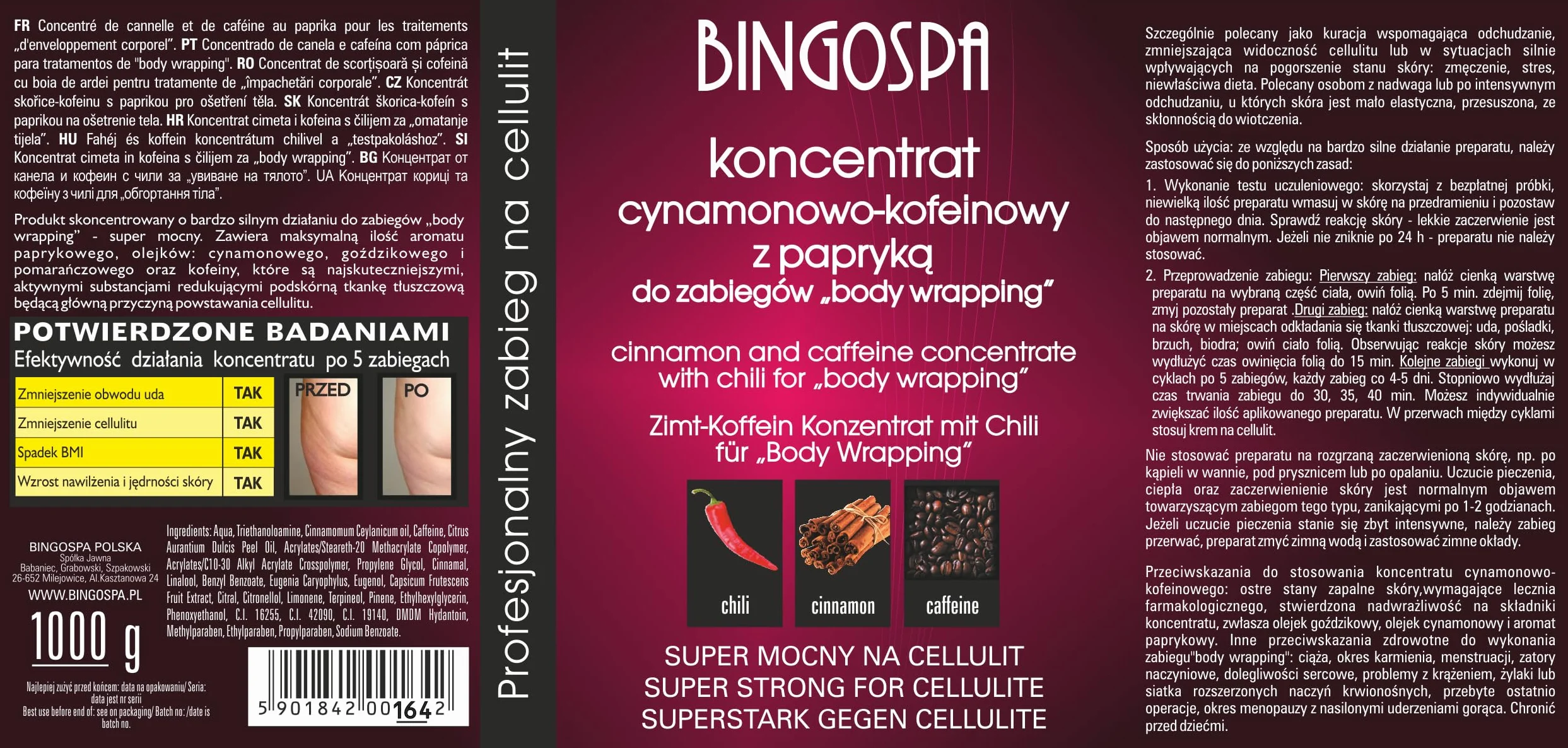 bingospa canela de cafeína concentrado con Chili de pimienta de Fur Body Wrapping, 1er Pack (1 x 1 kg)