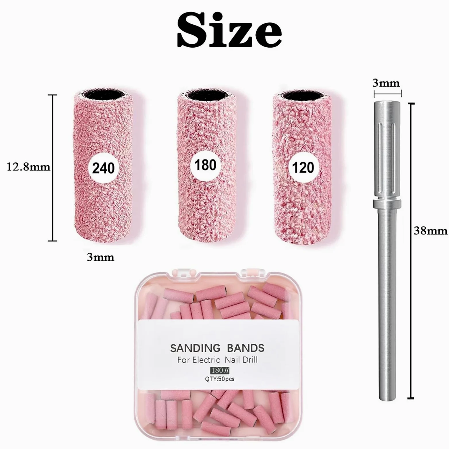 Fresas Torno Para UñAs Rosa 50 piezas con mandril Bit Grit pequeñas limas de uñas for manicura Gel para Manicura