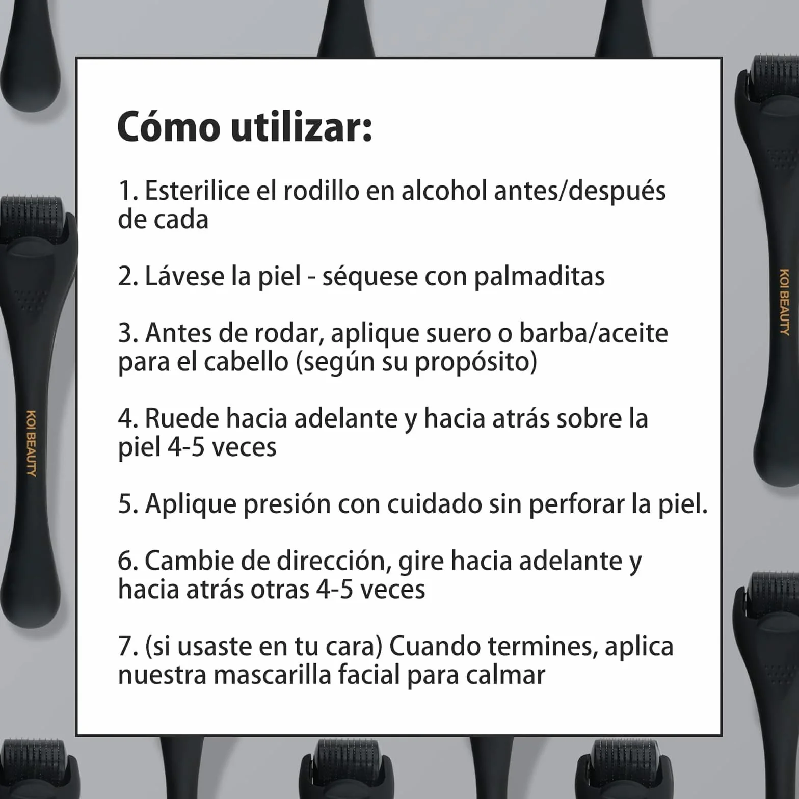 KOI BEAUTY Derma Roller 0.5 mm 540 agujas de titanio Microneedling Roller para barba y cabello Negro mate