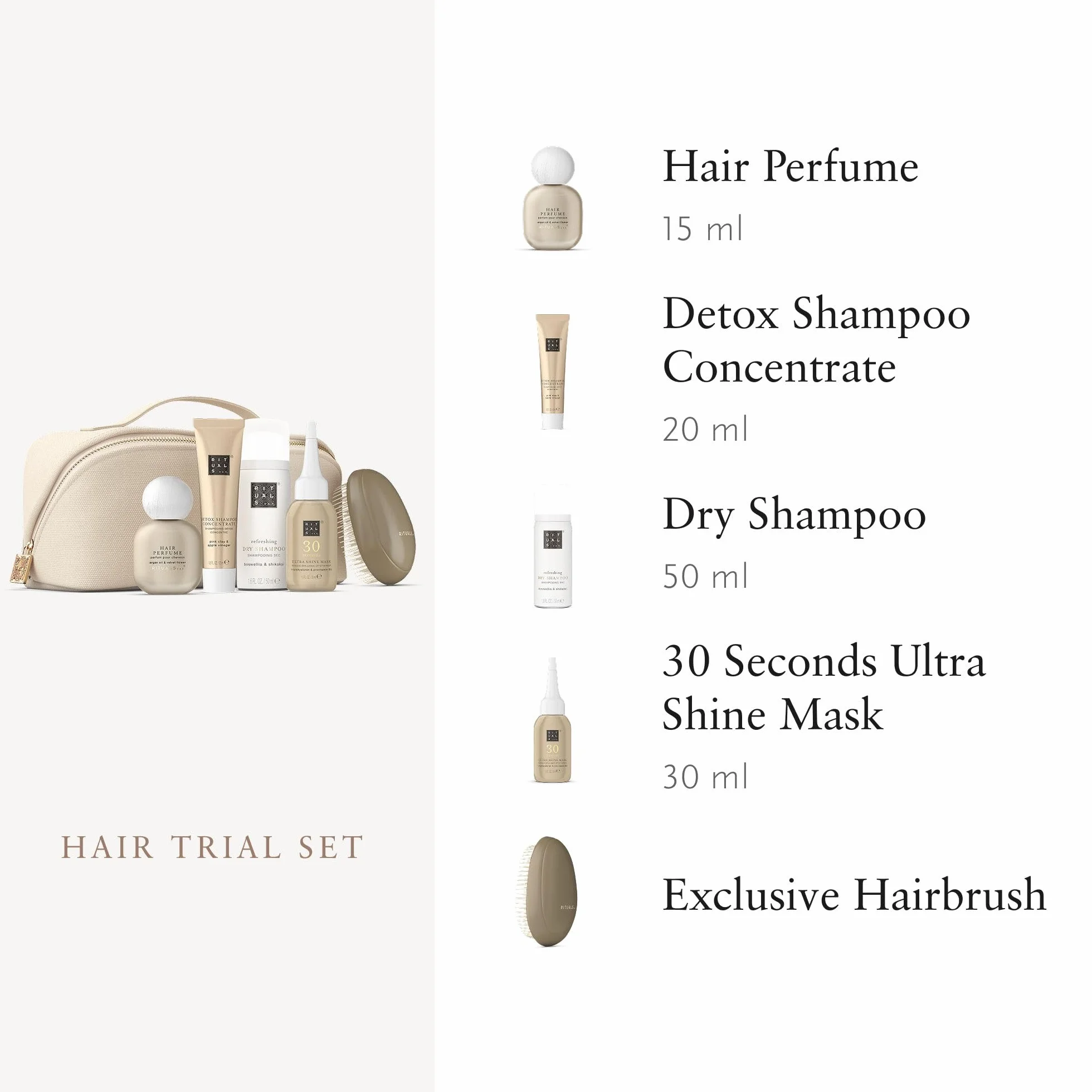 RITUALS Set de Viaje para el Cabello - 4 Esenciales con Champú Detox, Champú Seco, Mascarilla y Perfume