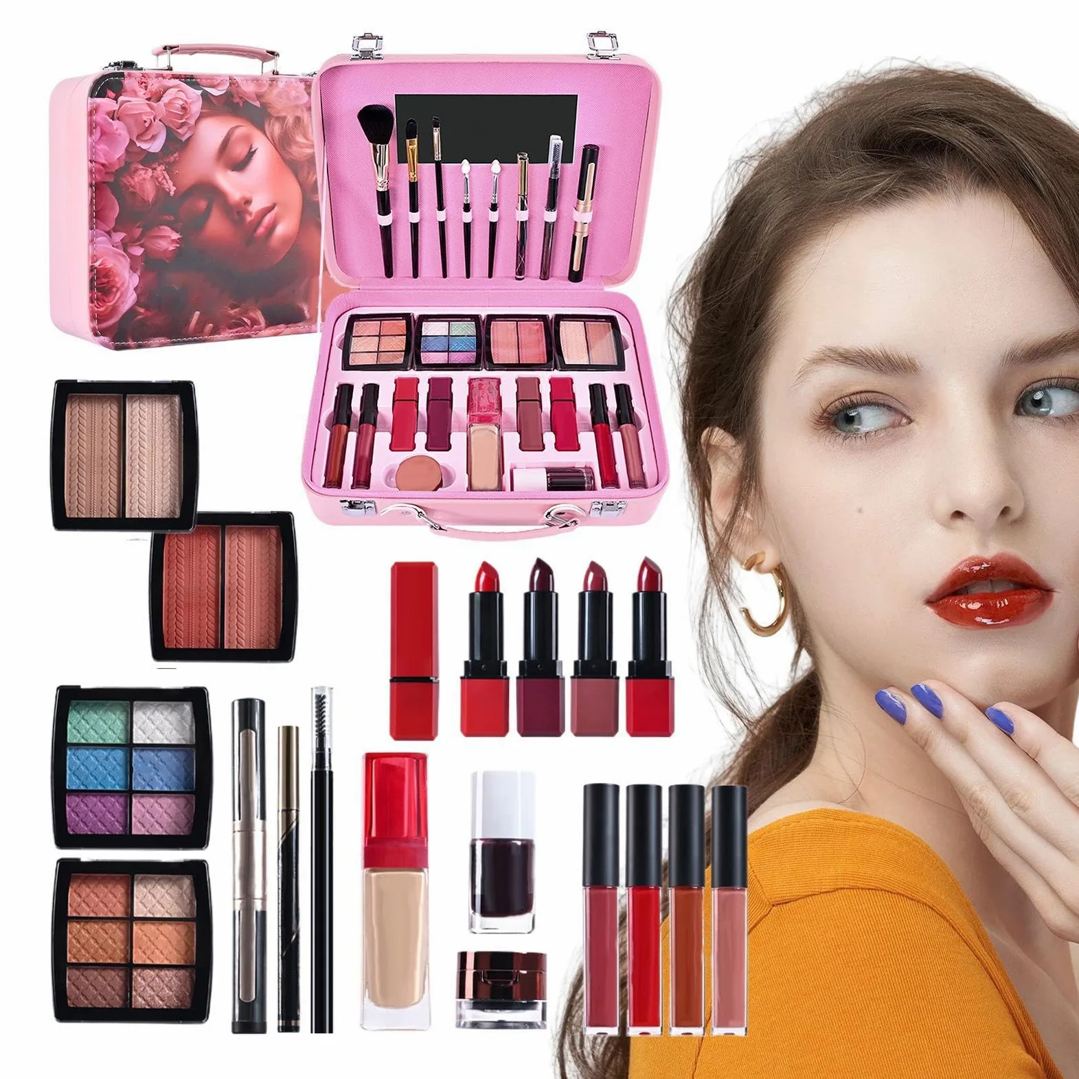 Colección De Maquillaje Para Mujeres Paleta Cosmética Portátil | Kit De Maquillaje Portátil Impermeable para Damas Madres Abuelas Novias Cumpleaños y Citas