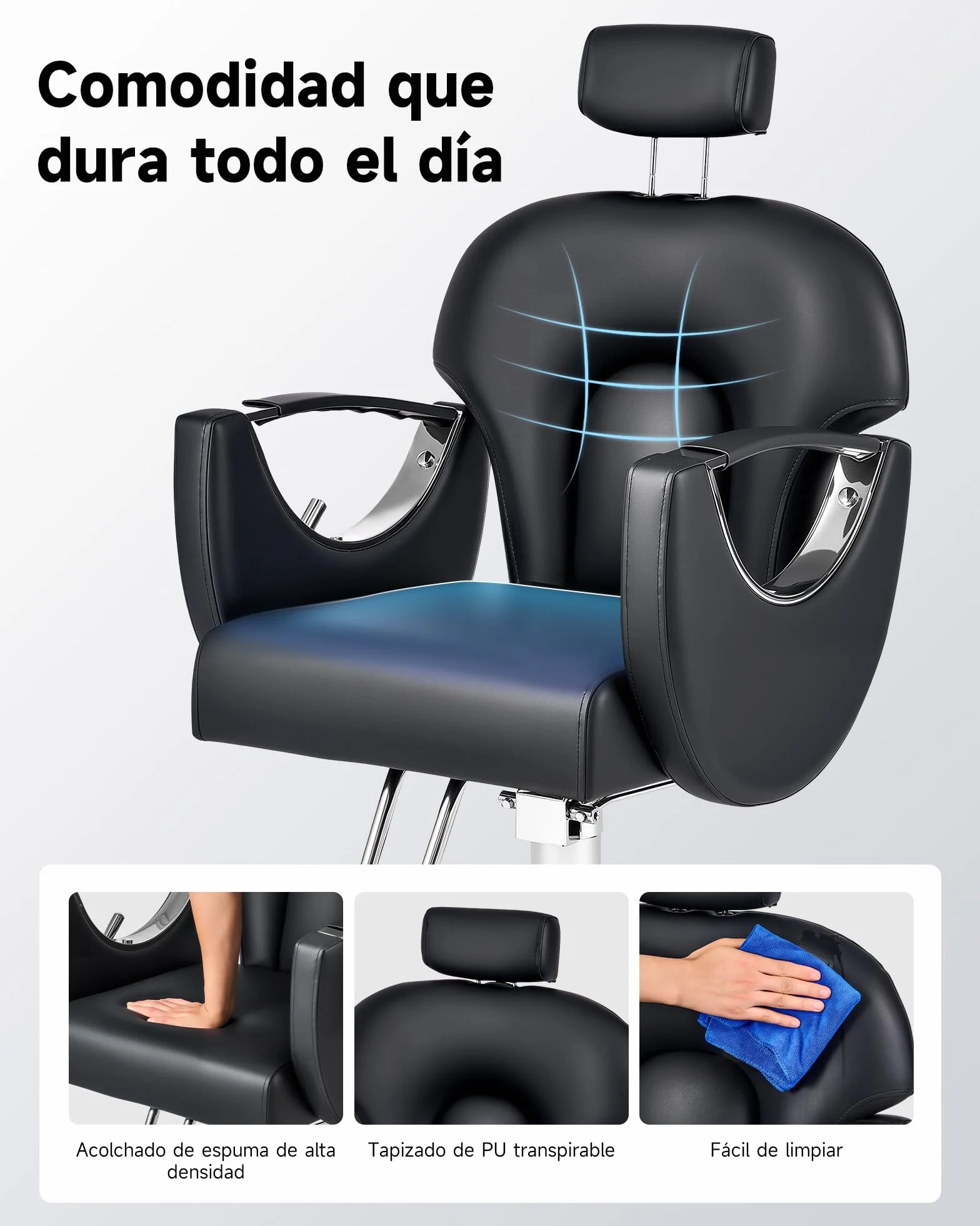 CO-Z Silla Peluquería Ajustable 90°-150° Sillón Barbero Bomba Hidráulica