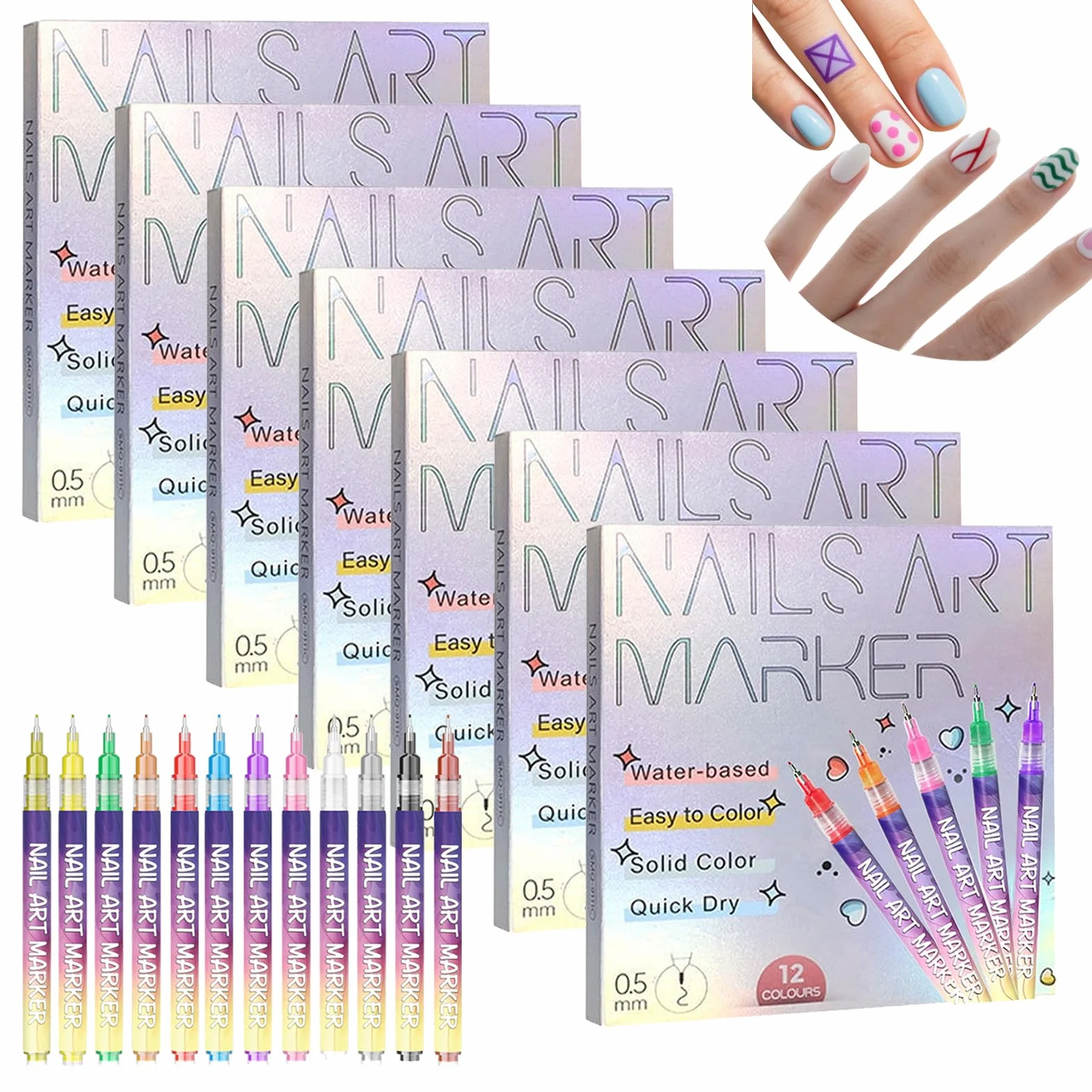 Juego de 12 lápices de uñas de colores para uñas de gel, lápices de graffiti de secado rápido, herramienta de dibujo de uñas (7 unidades)