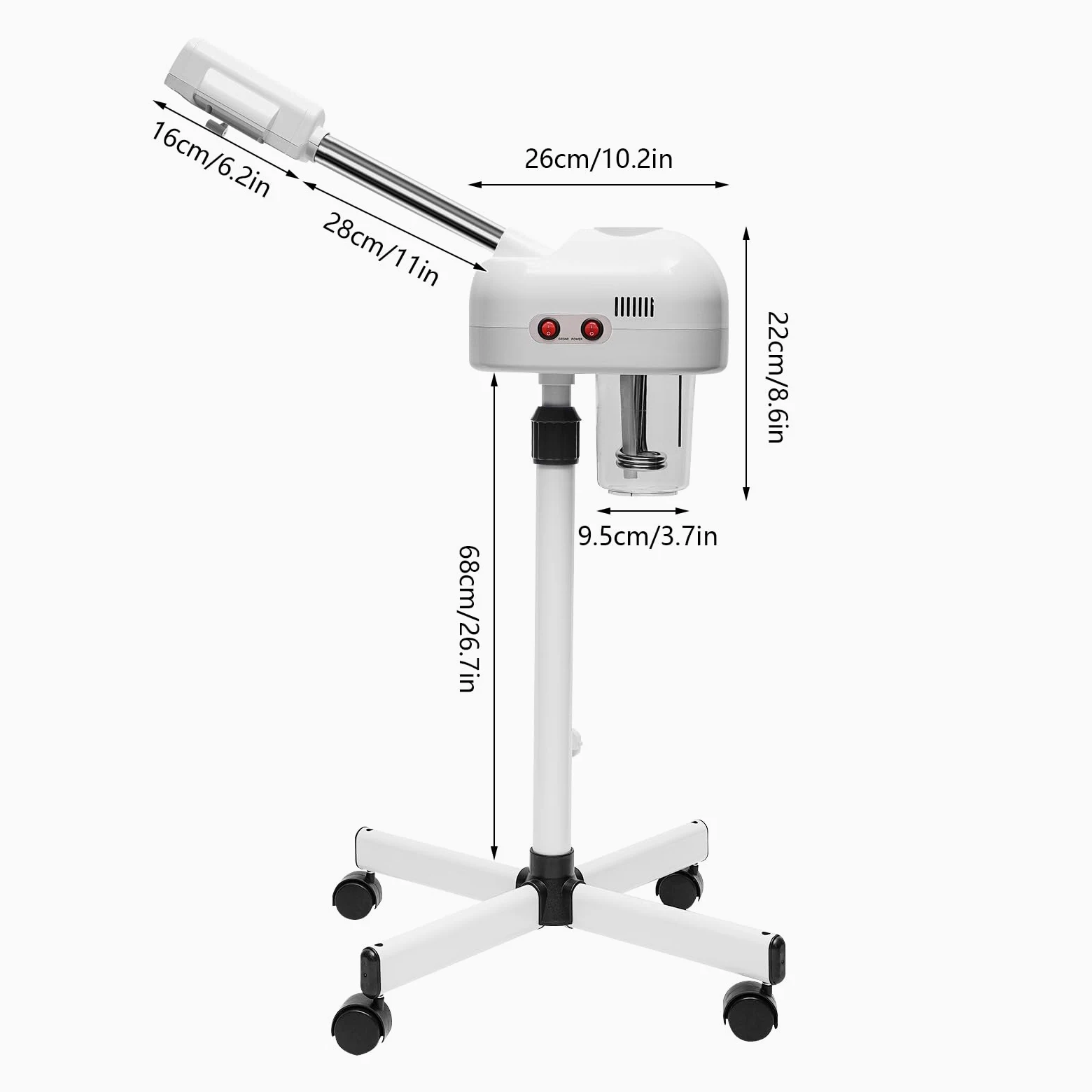 Vaporizador facial 2 en 1, 800 W, sauna facial, limpiador de poros, vapor con boquilla giratoria, altura ajustable de 112 a 132 cm, para salón de belleza, spas