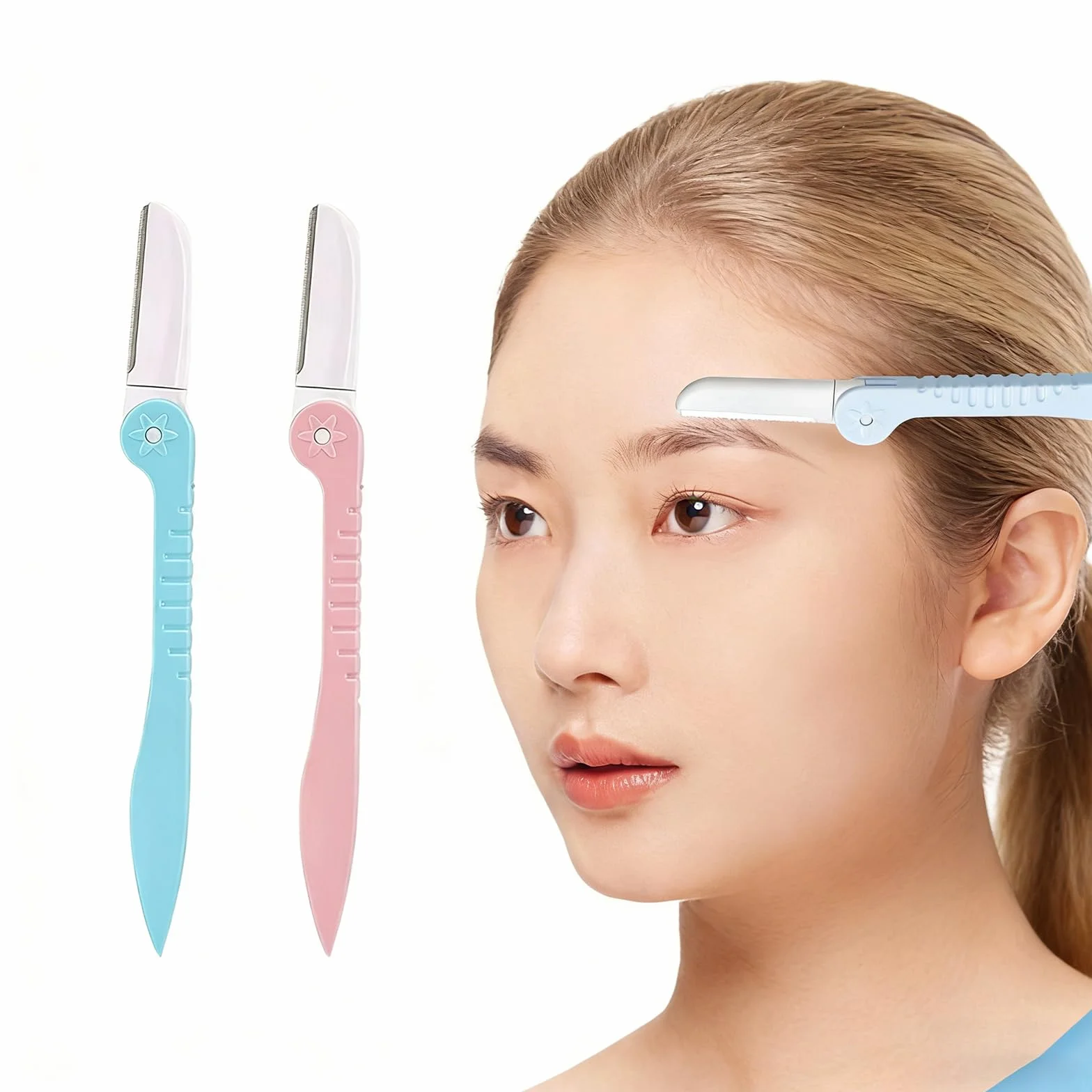 Pack de 2 Depiladoras Faciales y 2 Depiladoras de Cejas, Herramienta de Belleza para Eliminar Vello Facial en Mujeres, Removedor Manual de Vello para Labio Superior, Mentón y Mejillas