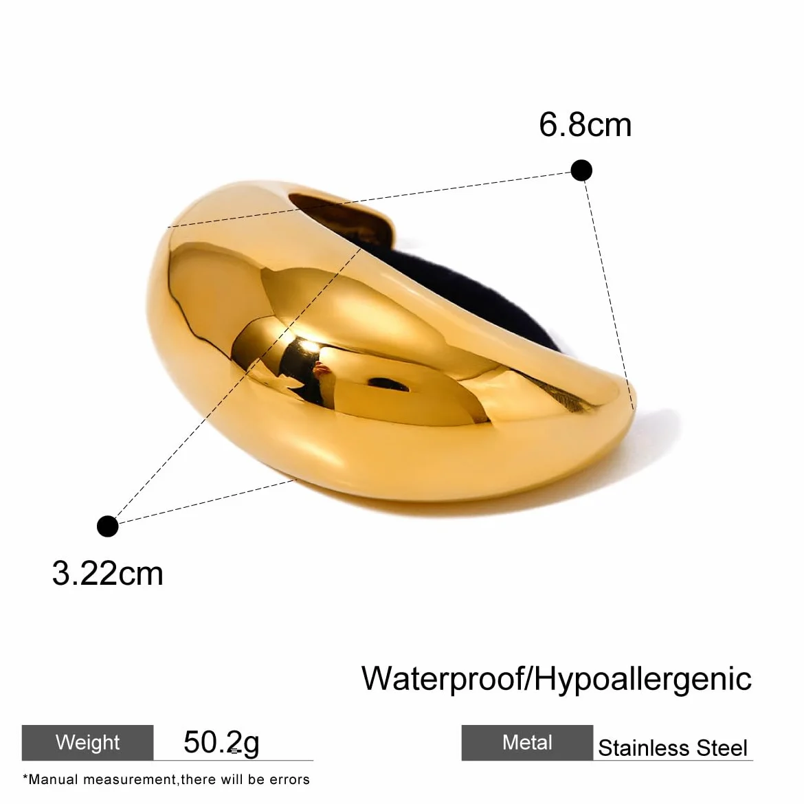Lazos para el pelo de acero inoxidable, oro de 18 quilates, gruesos, coletas para mujer, brillantes soportes elásticos para coleta, accesorios geométricos dorados y plateados (tamaño grande dorado)