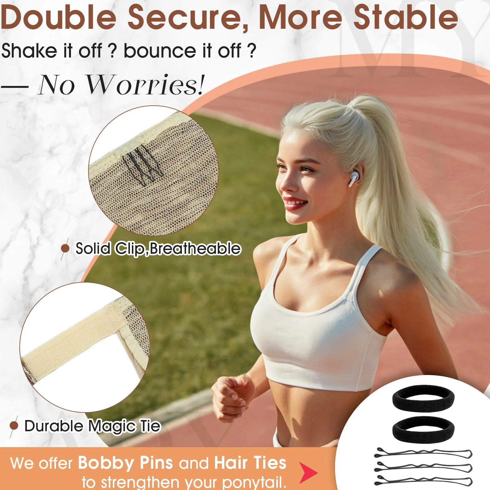 MY-LADY Coleta Postiza Pelo Natural 50cm Extensiones de Cabello Cola Humano Ponytail Liso #1B Negro Natural 95g