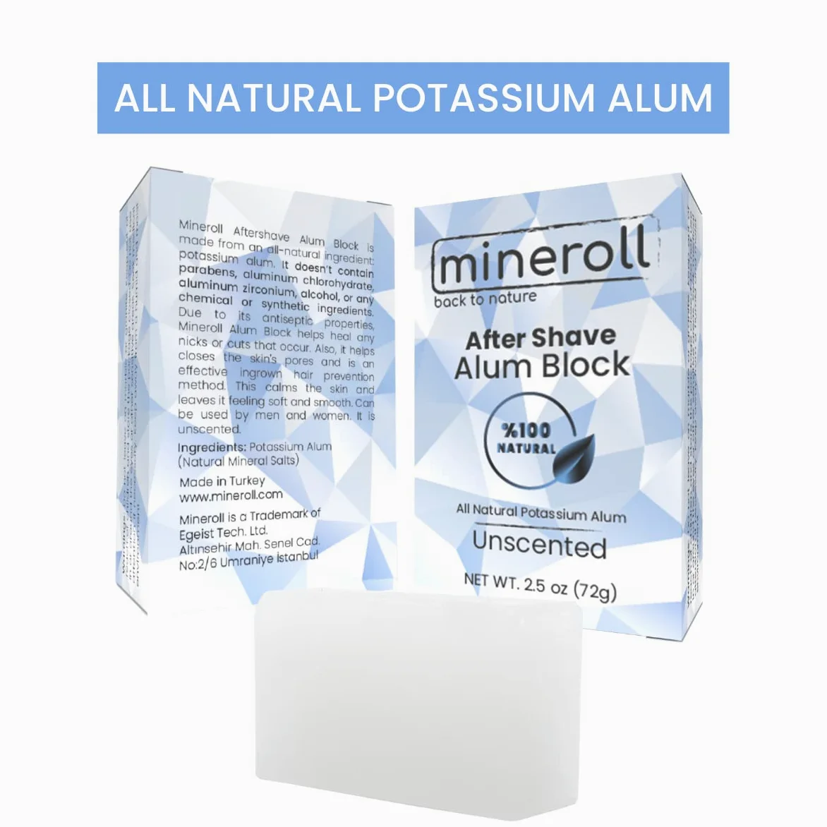 Bloque De Alumbre Para Después Del Afeitado, Piedra De Alumbre Completamente Natural, Calmante De La Piel Astringente, Barra De Alumbre Para El Vello Encarnado, Sin Perfume, 2.5 oz