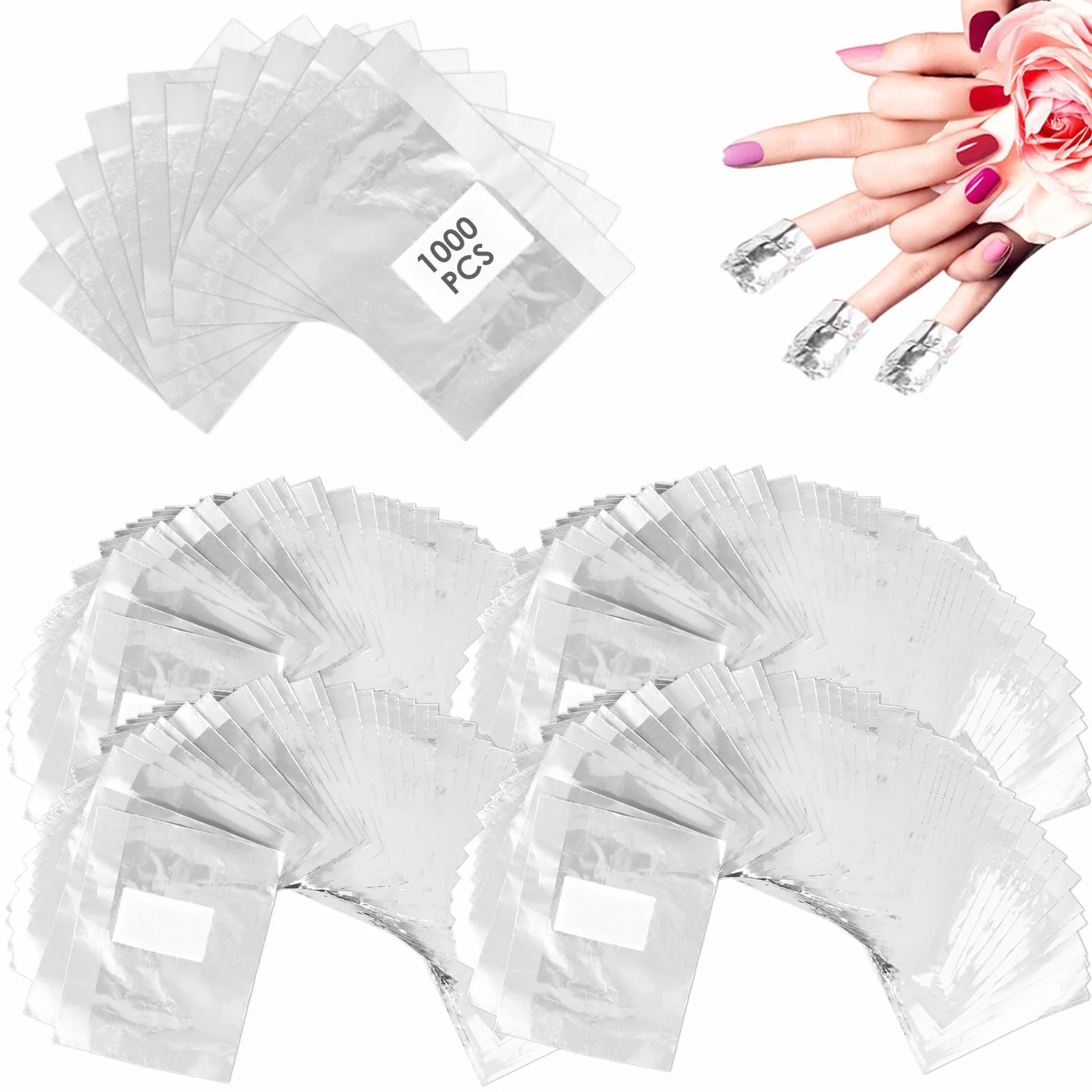 1000 unidades de láminas de gel para quitar esmalte de uñas, almohadillas de algodón, kit de herramientas de eliminación de esmalte de uñas de gel, removedor de esmalte de uñas con almohadilla de