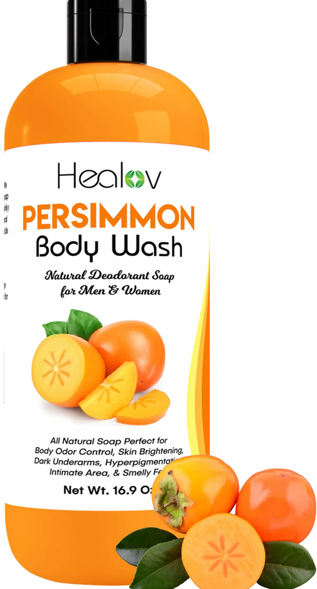 Healov - Gel de ducha Kaki para control de olores corporales: jabón desodorante limpiador para eliminar los olores corporales nocivos