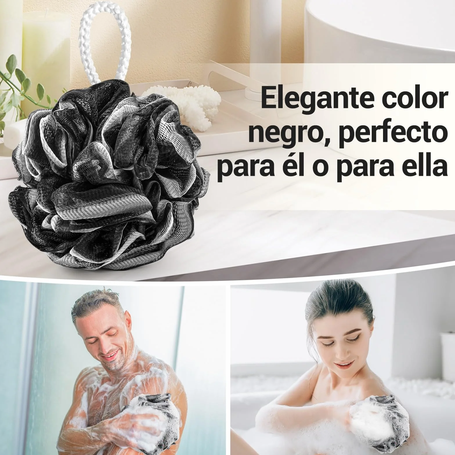 Tilcare Loofah de Ducha de Carbón XXL 90 g Paquete de 3 Esponja Exfoliante Corporal