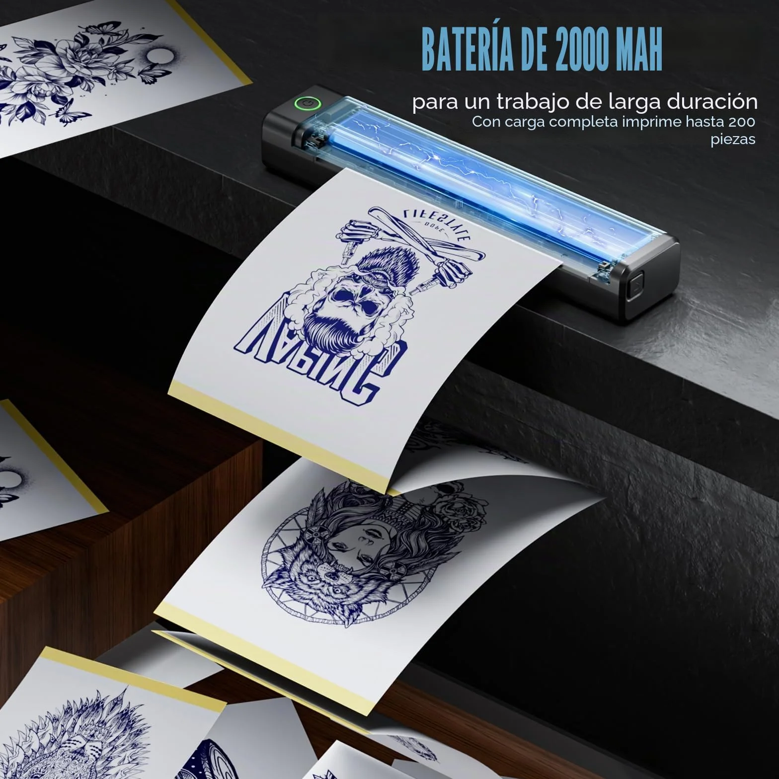 H1 Termocopiadora Tattoo Bluetooth, Impresora Térmica Inalámbrica con 10 Hojas Papel de Transferencia, Impresora de Tatuaje Compatible con Teléfono Tablet PC para Artistas y Principiantes