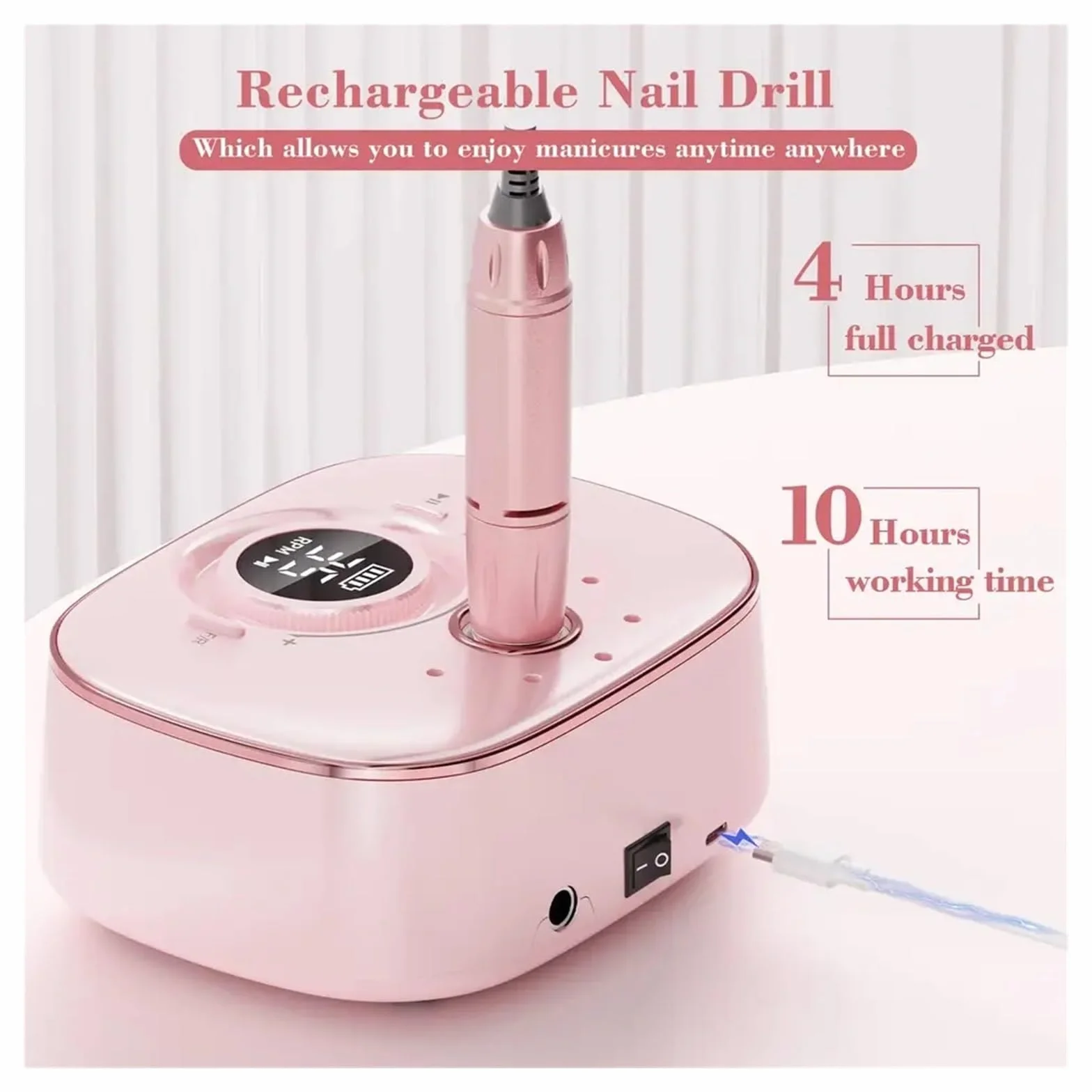 Torno para Uñas Lima de uñas eléctrica for uñas acrílicas, máquina de manicura eléctrica, Fresa portátil(Bianco)