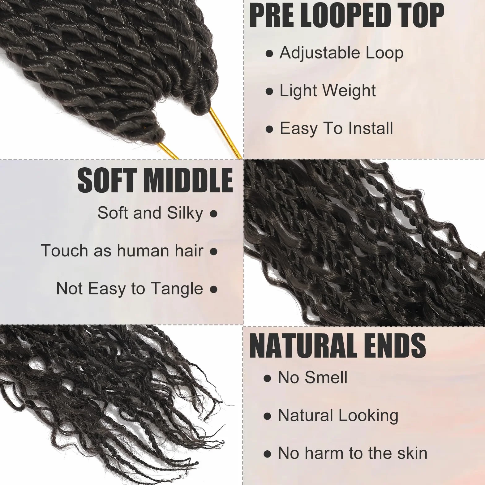 Goddess Boho Box Braids Crochet Hair 18 Inch 8 Packs Pre Looped Water Wave Hair Extension for Women